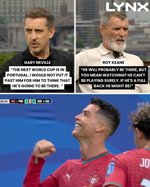 Gary Neville suggested that a 45-year old Cristiano Ronaldo could play at the next World Cup. Roy Keane couldn't believe what he was hearing, saying maybe he would have a chance if he was a fullback like Neville 😅

Our World Cup Coverage is brought to you by @lynx