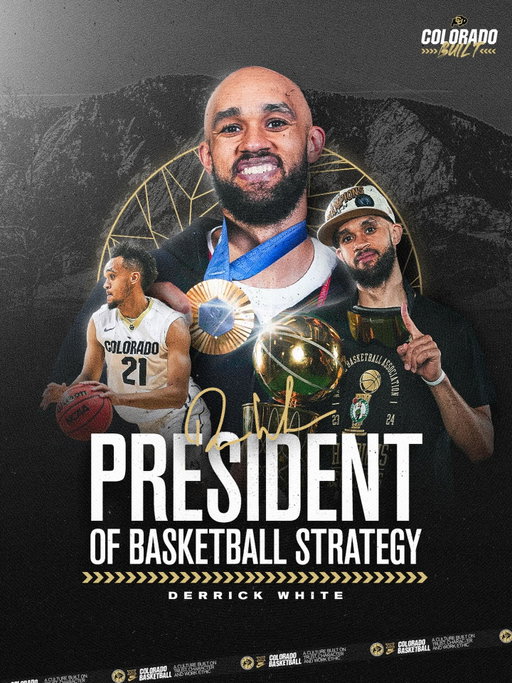 Colorado Basketball’s President of Basketball Strategy 🦬

Derrick White will join Coach Boyle’s staff helping to lead, mentor, and inspire future Buffs

#GoBuffs | #ColoradoBuilt