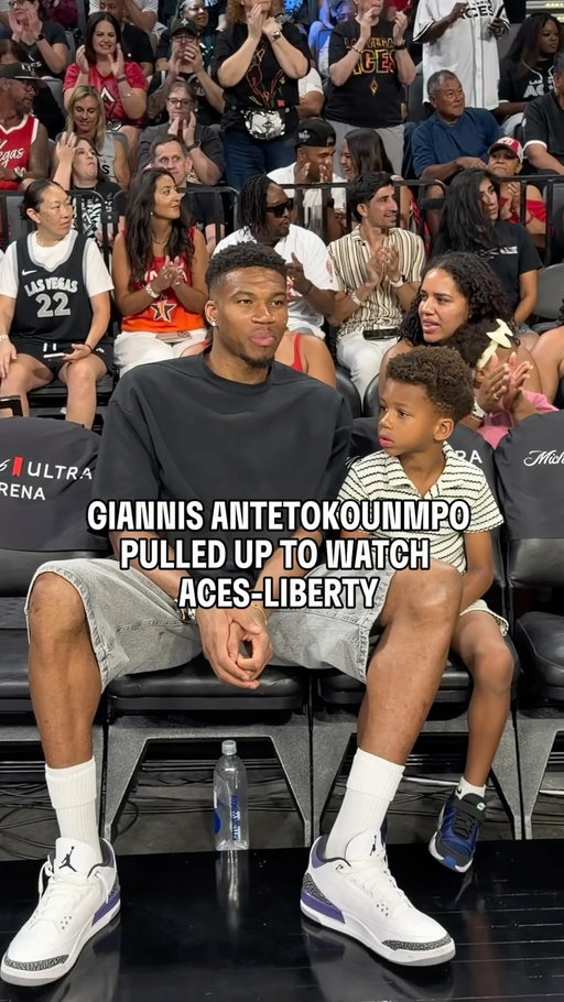 Got an MVP in the house! 🔥

Giannis Antetokounmpo and his fam are in the building for tonight’s matchup!

NYL-LVA | USA Network | WNBA Pride | @coach
