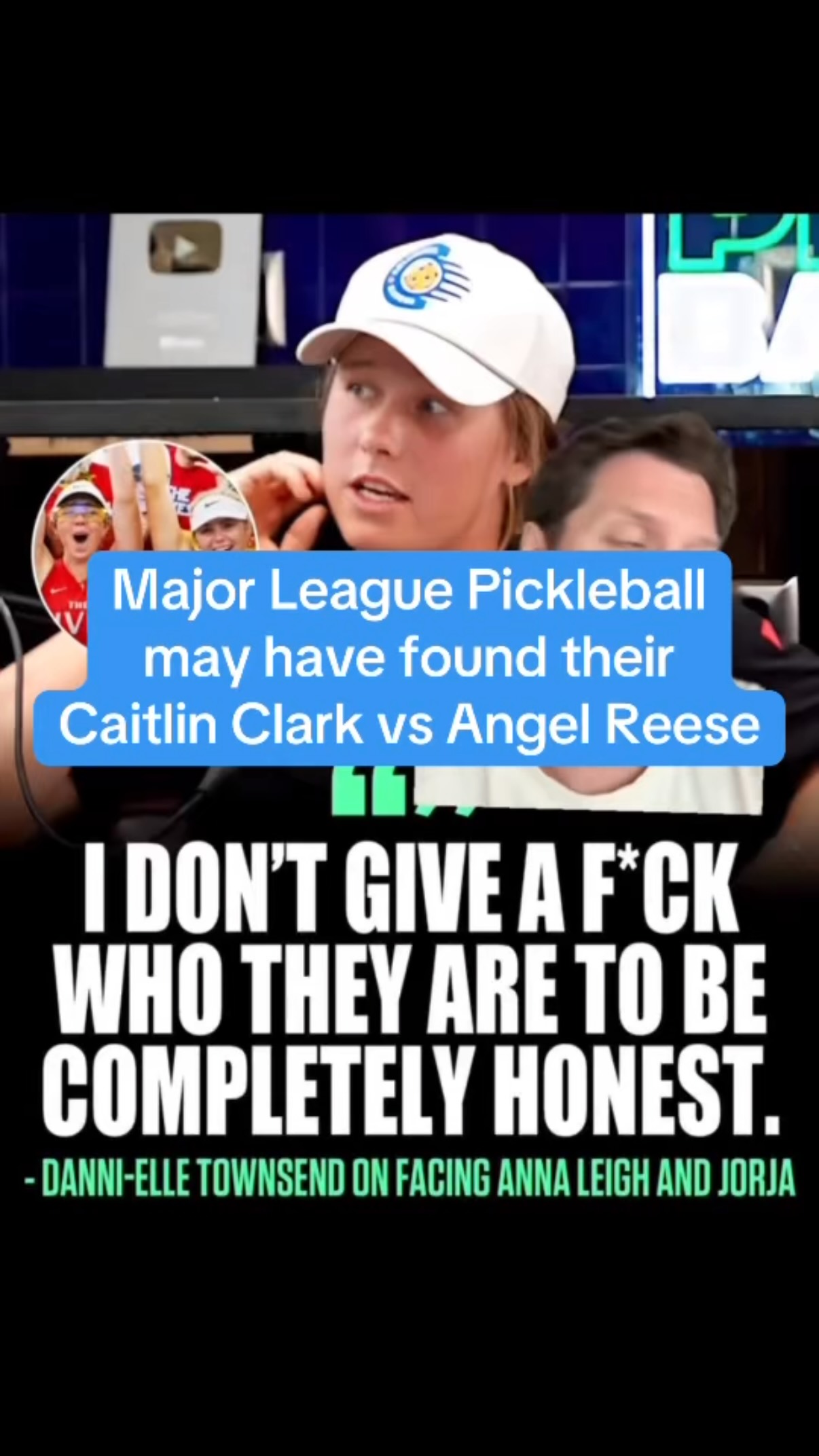 @majorleaguepb may have found their Caitlin Clark vs Angel Reese Rivalry. Danni-Elle Townsend was drafted #3 overall this year and is already gunning for the crown. On her latest podcast appearance she said her goal is to dethrone top ranked Anna Leigh Waters, despite being a rookie with no resume (yet) to back it up. The BEST thing that can happen to a sports league fighting for growth and new fans is a juicy rivalry. Particularly with top female athletes. If Danni-Elle is Angel Reese and ALW is Caitlin Clark, that could be enormous for the MLP. 

Check out both girls and all MLP stars this weekend in NYC or on @PickleballTv