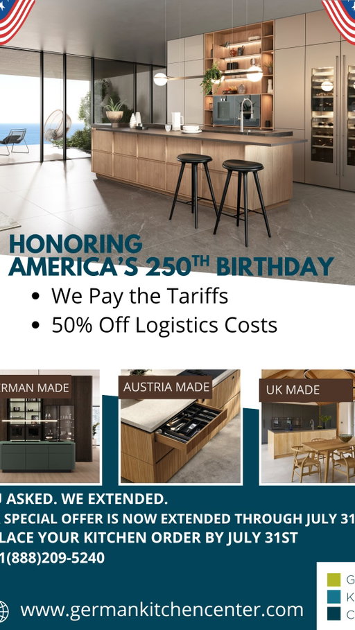 You asked,we extend ....offer extended till 31st July
In honor of America's 250th Birthday, we're making it easier than ever to bring your dream European kitchen to life.
✨ We Pay the Tariffs ✨ 50% Off Logistics Costs
From Germany, Austria, and England's finest kitchen brands to your home — now with exceptional savings.
⏳ Offer valid on all kitchen orders received by July 31st..
Schedule your complimentary design consultation today and start creating a kitchen you'll love for generations.
#GermanKitchenCenter #IndependenceDay #July4thSale n #EuropeanKitchen #intriordesigner