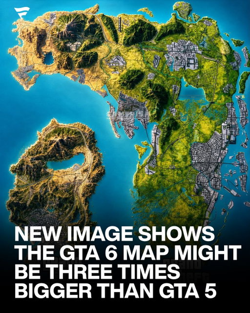 A potential GTA VI map leak is making waves online 👀

Fan-made mapping projects built from Rockstar’s trailers, screenshots, and the 2022 leaks suggest GTA VI’s world could be around 2.5x larger than GTA V’s, making it Rockstar’s biggest open world yet.

Set in Vice City and the state of Leonida, GTA VI is expected to feature everything from dense city streets and beaches to swamps, islands, and small towns, creating what could be the most ambitious map in Grand Theft Auto history.
