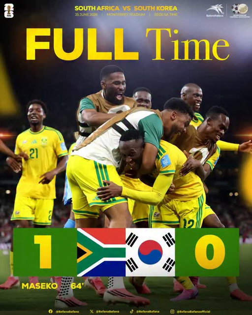 Full time at the Monterrey Stadium!! We did it. Bafana Bafana 🇿🇦 1 - 0 South Korea 🇰🇷

#BafanaPride
#BafanaBafana
#FifaWorldCup