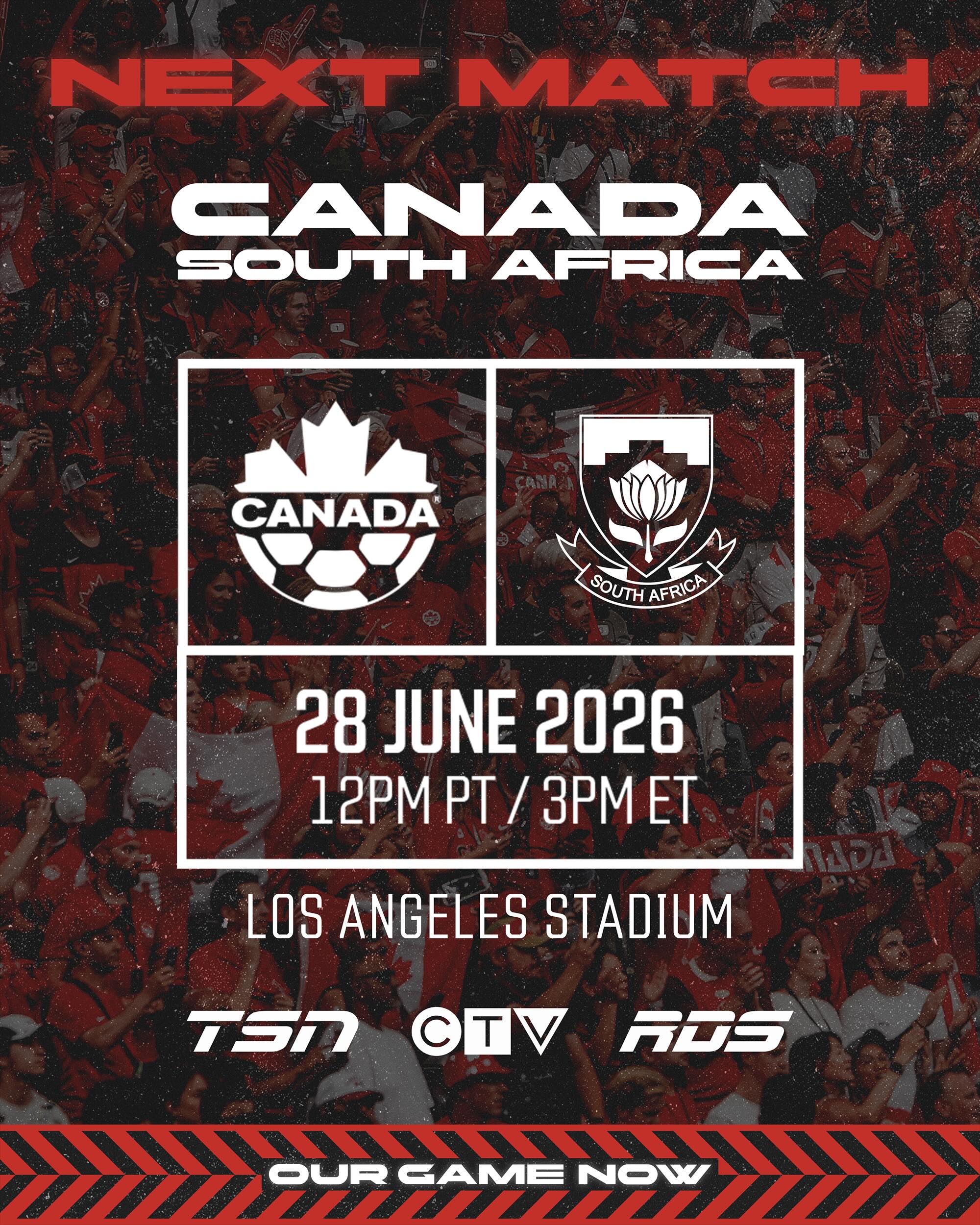 Opponent confirmed: we’ll meet South Africa in Los Angeles in the Round of 32

Adversaire confirmé : nous affronterons l'Afrique du Sud à Los Angeles en 16e de finale

#CANMNT