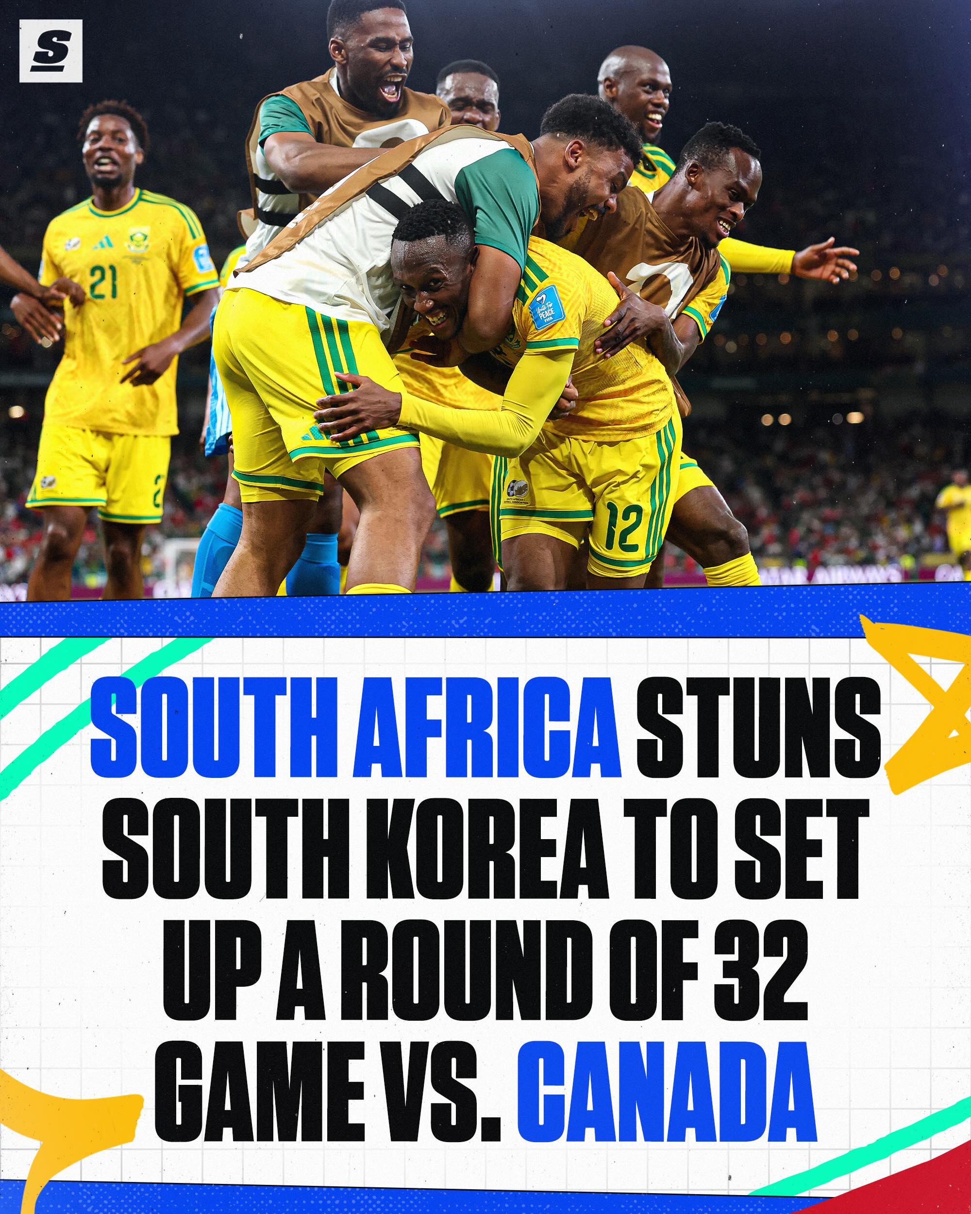 A MONSTER UPSET BY SOUTH AFRICA AS THEY REACH THE WORLD CUP KNOCKOUT STAGE FOR THE FIRST TIME EVER! They will face Canada in the Round of 32. 🇿🇦🚨