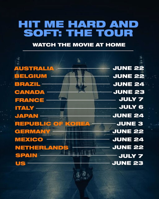 Dropping the first wave of HIT ME HARD AND SOFT: THE TOUR digital release dates. More digital release dates to come 💙