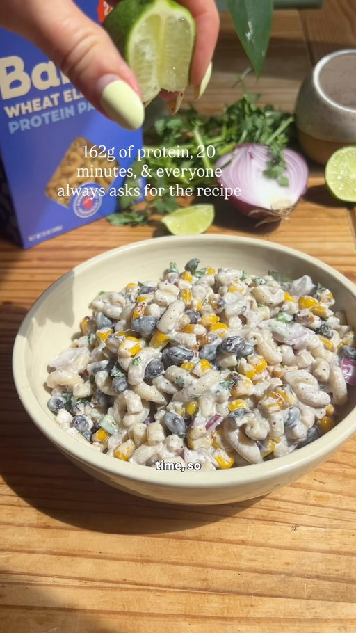 BRAND NEW!! I’m so obsessed with street corn anything, and this pasta salad version packs in 30g (162 in the whole dish 🥹) of protein and 11g of fiber!

comment RECIPE or BANZA and I’ll send you the printable recipe 🌽

If you’re tired of the same ole pasta salad, then this one is about to become your favorite! Perfect for meal prep, a summer BBQ, and of course, 4th of July on the boat!
and the pasta? 

@eatbanza’s NEW protein elbows, made from wheat + chickpeas — same pasta taste I grew up on, but with 22g of protein per serving. Can you even believe?? 

Tastes totally like normal pasta but with protein and 7g of fiber!

the recipe (serves 4)
pasta + corn
1 box Banza protein elbow pasta
16 oz frozen corn (fire roasted preferred)
1 tsp oil, ¼ tsp salt + pepper
dressing
1 cup plain non-fat Greek yogurt
4 tbsp mayo
2 tbsp lime juice (about 2 limes)
¼ cup milk
½ tsp salt + pepper
mix-ins
1 can black beans, drained + rinsed
½ red onion, diced
1 jalapeño, deseeded + diced
½ cup cotija cheese
2 handfuls cilantro, finely chopped

directions 
→ cook pasta per package directions, drain + set aside 
→ toss corn with oil, salt + pepper — air fry at 350° for 10–15 min (or bake 20–25 min) 
→ whisk together dressing ingredients in a large bowl until smooth 
→ add pasta, corn, and all mix-ins to the bowl — toss to coat 
→ refrigerate at least 30 min (overnight = even better) 
→ taste before serving — add extra cotija for saltiness or a squeeze of lime

Save this for your next BBQ or meal prep and send it to a friend who never knows what to make for lunch :)

@eatbanza #banzapartner https://joytothefood.com/street-corn-pasta-salad/