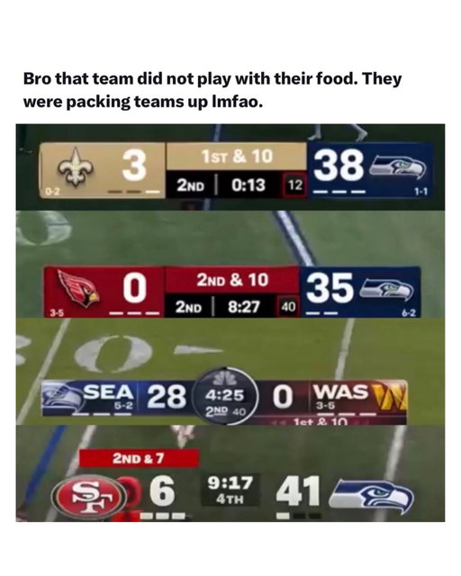 2025 Seahawks were unstoppable 💀😭

The 2025 Seattle Seahawks were one of the best teams in football and had one of the greatest seasons in franchise history.

They finished 14-3, won the NFC West, earned the NFC’s No. 1 seed, and went on to win Super Bowl LX, giving Seattle its second championship. It was the franchise’s best regular season by record, and they paired an explosive offense with the NFL’s top scoring defense. 

Offensively, new quarterback Sam Darnold revived his career by throwing for over 4,000 yards, while Jaxon Smith-Njigba emerged as one of the league’s biggest stars. Smith-Njigba led the NFL with 1,793 receiving yards, broke Seattle’s single-season receiving record, and was named Offensive Player of the Year. Veterans like Cooper Kupp and a strong running game gave the offense balance all season. 

The defense was the team’s identity. Nicknamed the “Dark Side,” it allowed just 17.2 points per game, the fewest in the NFL, forced turnovers at a high rate, and dominated in the playoffs. Seattle crushed the San Francisco 49ers 41-6 in the Divisional Round, beat the Los Angeles Rams in the NFC Championship, and defeated the New England Patriots 29-13 in the Super Bowl. They also became the first Super Bowl champion to get through an entire postseason without committing a turnover, a remarkable feat. 

Follow @jokesofnfl for more content like this