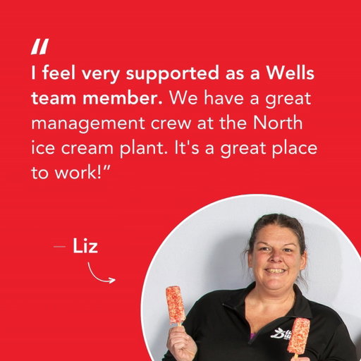 "I feel very supported." ❤️ For Liz, working at Wells means being surrounded by great people, supportive leadership, and a fun environment while helping make world-class ice cream.

Join Liz and the crew! Check out our open roles at the link in our bio! 🍦✨