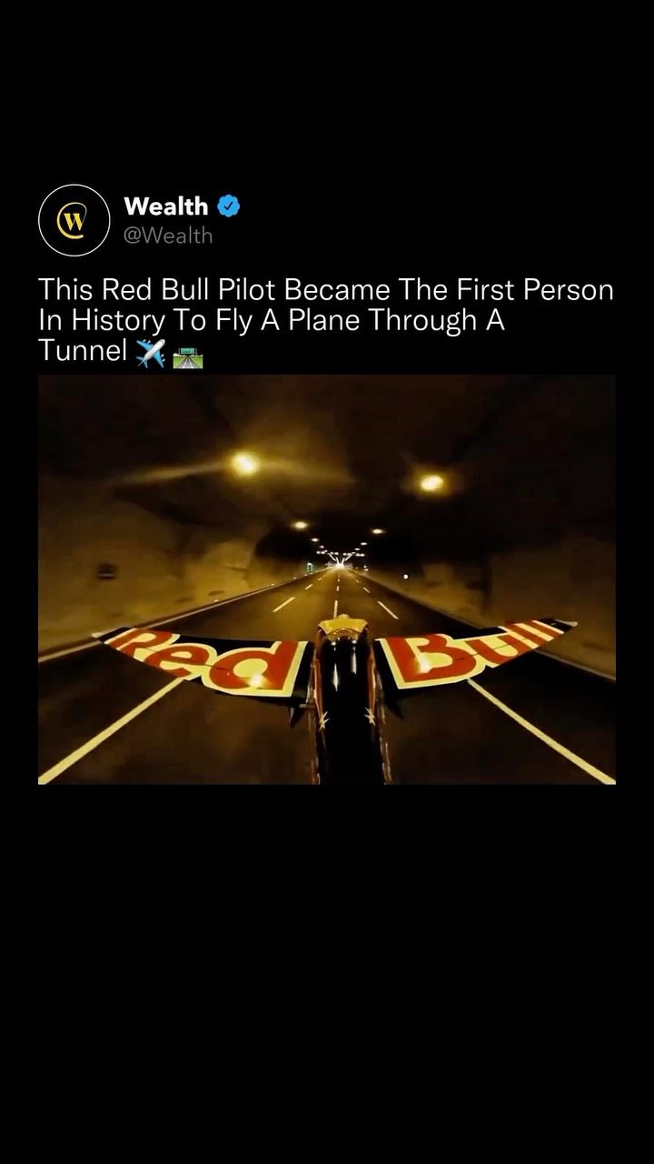 This is where the Red Bull trend came from 🎯 🌬

A Red Bull pilot flew a high-performance aircraft through two narrow highway tunnels in sequence, becoming the first person in recorded aviation history to complete the feat. The clearance measured in meters on each side.

Inside the tunnel, compressed airflow creates a pressure bubble that actively destabilizes the aircraft, meaning exact alignment from entry to exit was not optional, it was survival.

Engineers monitored every variable in real time, but once the plane crossed the threshold, the outcome was entirely on the pilot. The Guinness World Record was confirmed on exit from the second tunnel.

One wrong input ends the record. One wrong input ends everything.

Love Technology? Follow @Wealth 🌟

Media: @redbull

#redbull #aviation #technology #worldrecord #stunts