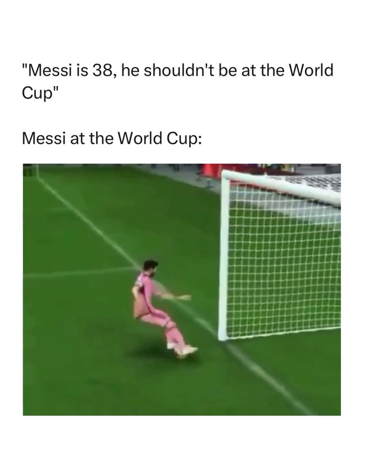 Father Time keeps sending Messi invoices and he keeps marking them return to sender 😭

Messi is officially headlining Argentina's 26-man squad for the 2026 World Cup, where the reigning champs are defending the title they won in 2022. It's his sixth World Cup, putting him alongside Cristiano Ronaldo as the only men to ever play in six, and he's doing it as captain after Scaloni waved off the injury worries. He just turned 39 this week, and he's still the most dangerous player on the pitch.

Everyone wrote the "he's too old" headlines like he hasn't been hearing that since 2018. Meanwhile he's still nutmegging defenders into early retirement and gliding past three guys like he's got somewhere to be. Some people age out of the game. He just keeps renewing the lease.