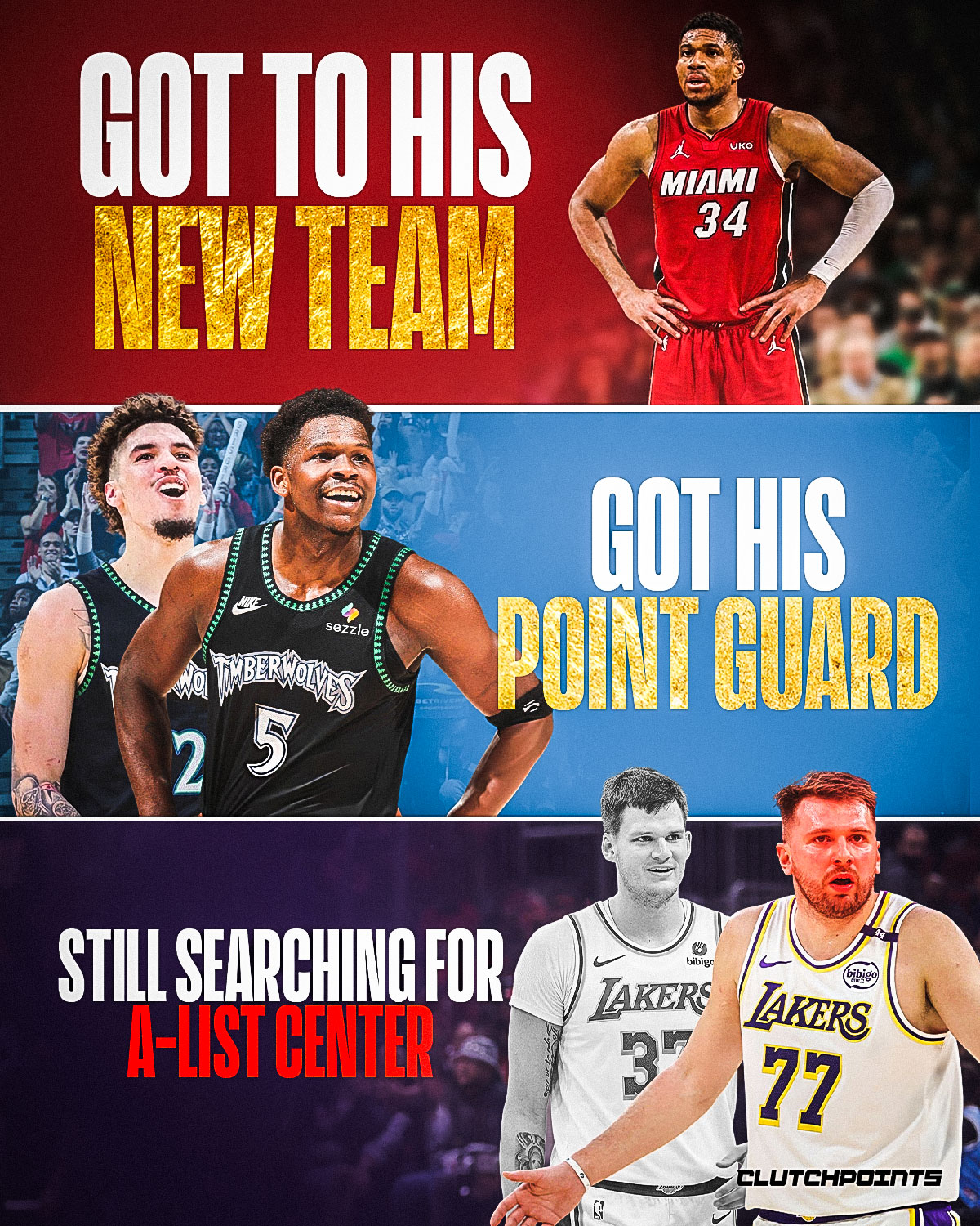 The best front offices know one simple rule:

When your superstar tells you what he needs... you listen.

The Bucks listened to Giannis.
Now he's in Miami, while Milwaukee walked away with a young, promising core.

The Timberwolves listened to Anthony Edwards.
They found him another star in LaMelo Ball, even if it meant parting ways with Naz Reid.

Now it's the Lakers' turn.

Luka Doncic has been crystal clear.

He wants a real center.

A lob threat.
A rim protector.
A rebounder who makes life easier inside.

Sound familiar? It should.

Anthony Davis spent years asking for the exact same thing.

The Lakers have the cap space.
The available targets.

Now they need to prove they've learned from the past.

Because building around Luka isn't complicated.

He's already given them the blueprint.

The only question is...

Will they finally follow it? 🤔