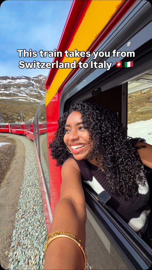 Is this the most beautiful train ride in the world? 🚆🏔️🇨🇭🇮🇹 DETAILS BELOW (save for later!) ⬇️

The Bernina Express train takes you from Switzerland to Italy, winding through some of the most dramatic mountain scenery in Europe. 🤯

I took the 4.5-hour route from St. Moritz, Switzerland to Tirano, Italy, but you can also take the full 8-hour journey from Chur if you want the longer scenic route through the Swiss Alps. 🏔️

A few things to know before you book:

✨ The Bernina Express is one of the most scenic train rides in Switzerland and follows a UNESCO World Heritage railway route.

✨ If you have a Swiss Travel Pass, the train fare is included, but you still need to book a separate seat reservation for the panoramic Bernina Express cars. This applies to both 1st and 2nd class.

✨ Seat reservations can sell out weeks ahead, especially during peak travel seasons, so book ahead if this is a must-do on your Switzerland itinerary.

✨ The scenery changes dramatically along the way depending on the season - this was April, so we enjoyed snow-covered peaks, alpine lakes, mountain villages, and valleys.

✨ The route runs year-round, so the experience will look different depending on when you visit.

✨ You can also ride more affordable regional trains along the same Bernina route without the panoramic car reservation, but the official Bernina Express experience requires that seat reservation. Regional trains are just as beautiful, and the windows open up so you can take great photos without reflections.

This is one of those train rides where the journey really is the destination.

Save this for your Switzerland travel planning and send it to someone who would take this train from Switzerland to Italy. ❤️ 

Have you heard of the Bernina Express?

-----
💡 Creator transparency: My Swiss travel pass was comped, however my Bernina Express first class tickets were self-funded

#BerninaExpress #SwitzerlandTravel #TrainTravel #blacktravelblogger #travellifestyle