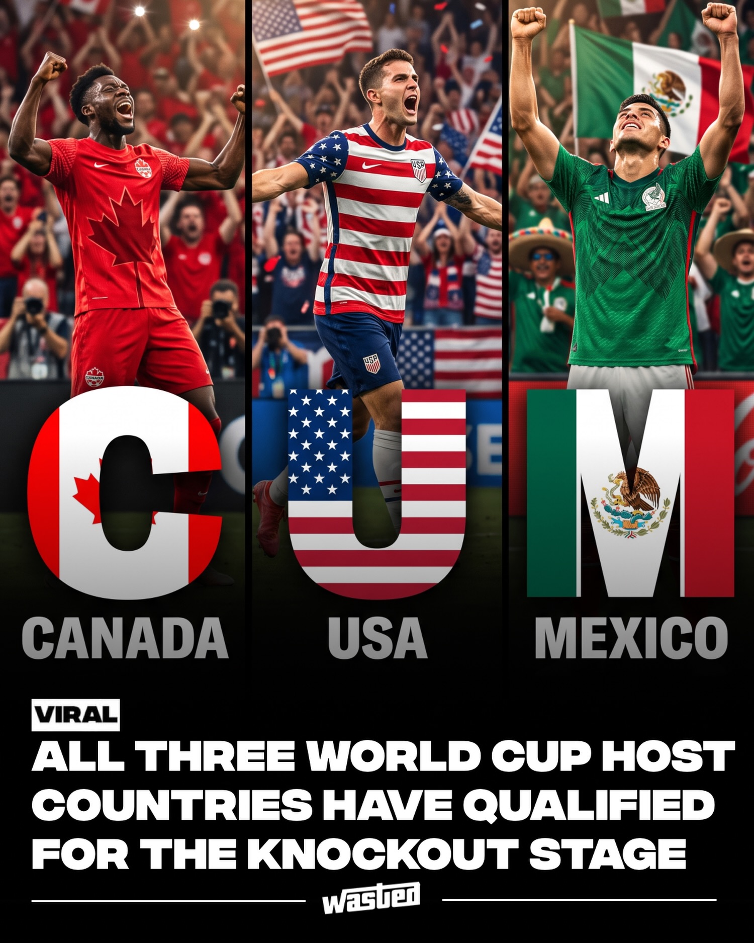 All three 2026 World Cup host nations have qualified for the knockout stage, a fitting reward for the co-hosts as the expanded tournament's group stage winds down. Mexico, the United States, and Canada have each booked a place in the newly introduced Round of 32, marking a strong showing for the first World Cup ever staged across three countries.

Mexico led the way, becoming the very first team in the entire tournament to clinch a knockout spot. El Tri topped Group A with a perfect record after beating South Africa and South Korea, playing in front of roaring home crowds at the iconic Estadio Azteca. The United States followed close behind, sealing top spot in Group D under manager Mauricio Pochettino thanks to a 4-1 demolition of Paraguay and a controlled 2-0 win over Australia, securing qualification with a game to spare.

Canada completed the set, advancing from Group B as runners-up. Jesse Marsch's side opened with a draw against Bosnia and Herzegovina, then crushed Qatar 6-0, doing enough to progress despite a final-day loss to Switzerland. Home advantage has proven real: historically, host nations tend to overperform, and all three will now chase deeper runs in the knockouts, which begin June 28. For the US and Canada especially, reaching the last 32 on home soil marks a milestone ahead of the bracket stage.

Sources: Al Jazeera, ESPN, Sports Illustrated.