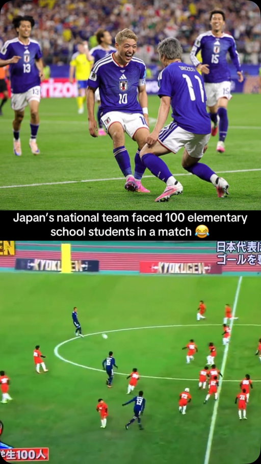 Japan’s national team chose chaos and took on 100 elementary school students in a match. 😂

(via: @all_nations2)