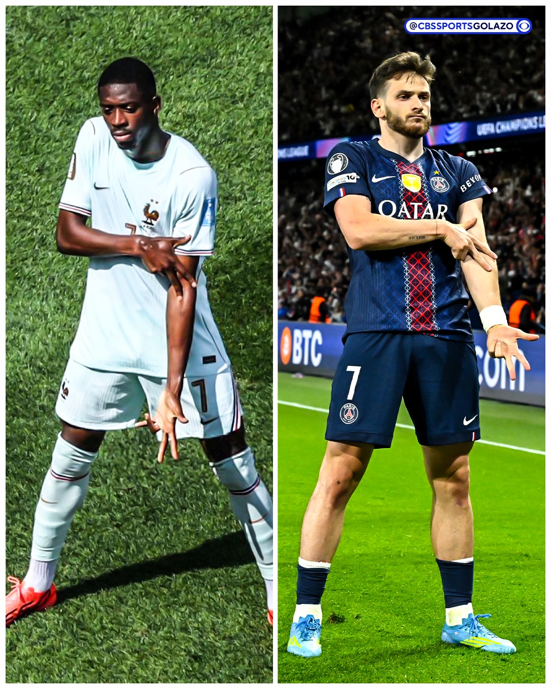 Ousmane Dembélé hitting his PSG teammate Khvicha Kvaratskhelia’s celebration after scoring a hat-trick for France at the World Cup 🥹❤️