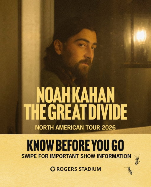 Heading to @noahkahanmusic’s The Great Divide Tour this Sunday? Swipe through for everything you need to know before the show ➡️

📲 Reminder: download the Rogers Stadium app and turn on notifications for real-time updates, venue information, and more!