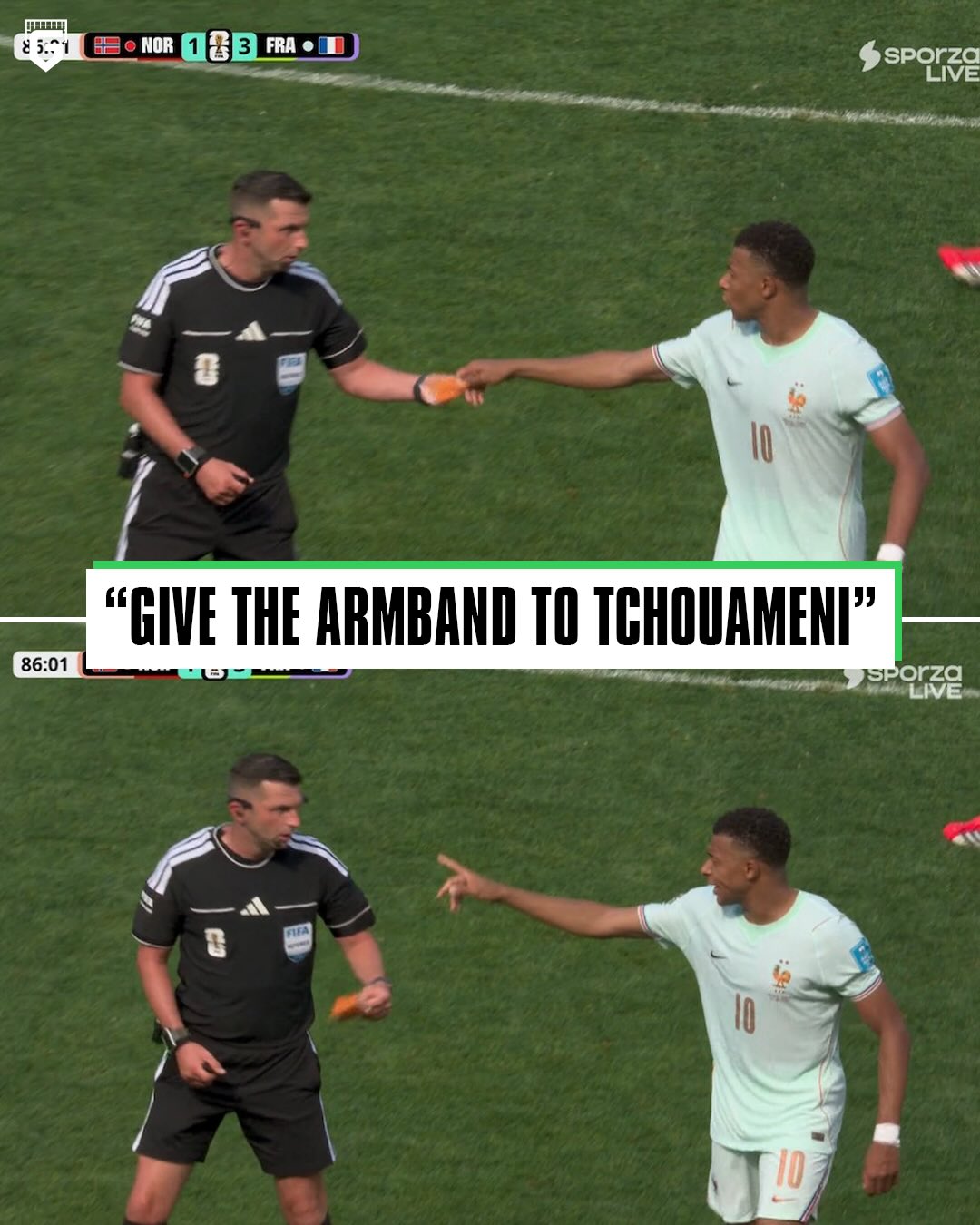 🇫🇷 Kylian Mbappé told the referee to go and bring the captain's armband to Aurélien Tchouaméni after being substitute 😭