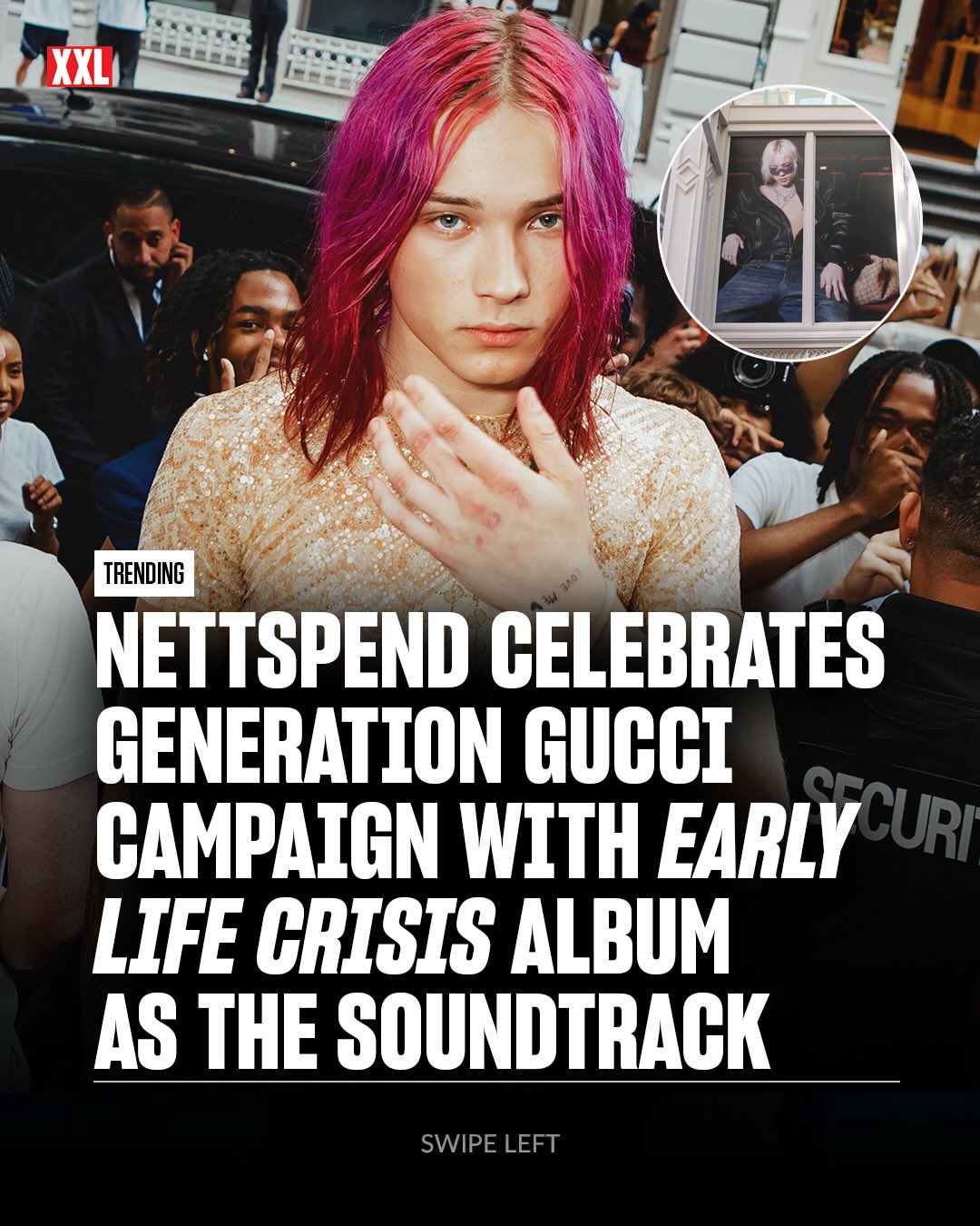 Nettspend celebrates the Gucci Generation campaign at the SoHo Gucci Wooster store in New York City on Thursday (June 25), and his latest album, Early Life Crisis, served as the soundtrack. Xaviersobased came through to support.

You copping some Gucci gear?

📷 @max.is.magic