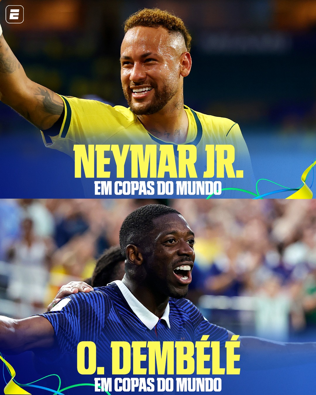 NEYMAR x DEMBÉLÉ EM COPAS! 🔥🏆 Separamos os números de Neymar Jr. e Ousmane Dembélé para VOCÊ DECIDIR: QUEM É MELHOR EM COPAS DO MUNDO?

👉 Assista à Copa do Mundo FIFA pela CazéTV, no #DisneyPlus, sem custo adicional.

#ESPN2026 #FIFAWorldCup