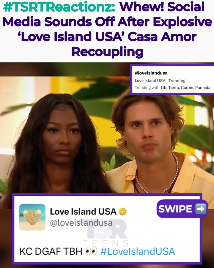 #TSRTReactionz: Whew! 😮‍💨 Emotions were all over the place during tonight’s #LoveIslandUSA recoupling.
___________________________________
With Casa Amor officially coming to an end, the islanders had to decide whether to stick with their original partner or take a chance on someone new.
___________________________________
Things quickly got heated when the girls came to Aniya’s defense after she chose to stay loyal to KC, however he returned the villa with Tiera on his arm. Social media wasted no time sharing their thoughts on the tense moment. (SWIPE) (🎥: @loveislandusa) ✍🏽: #TSRStaffKH