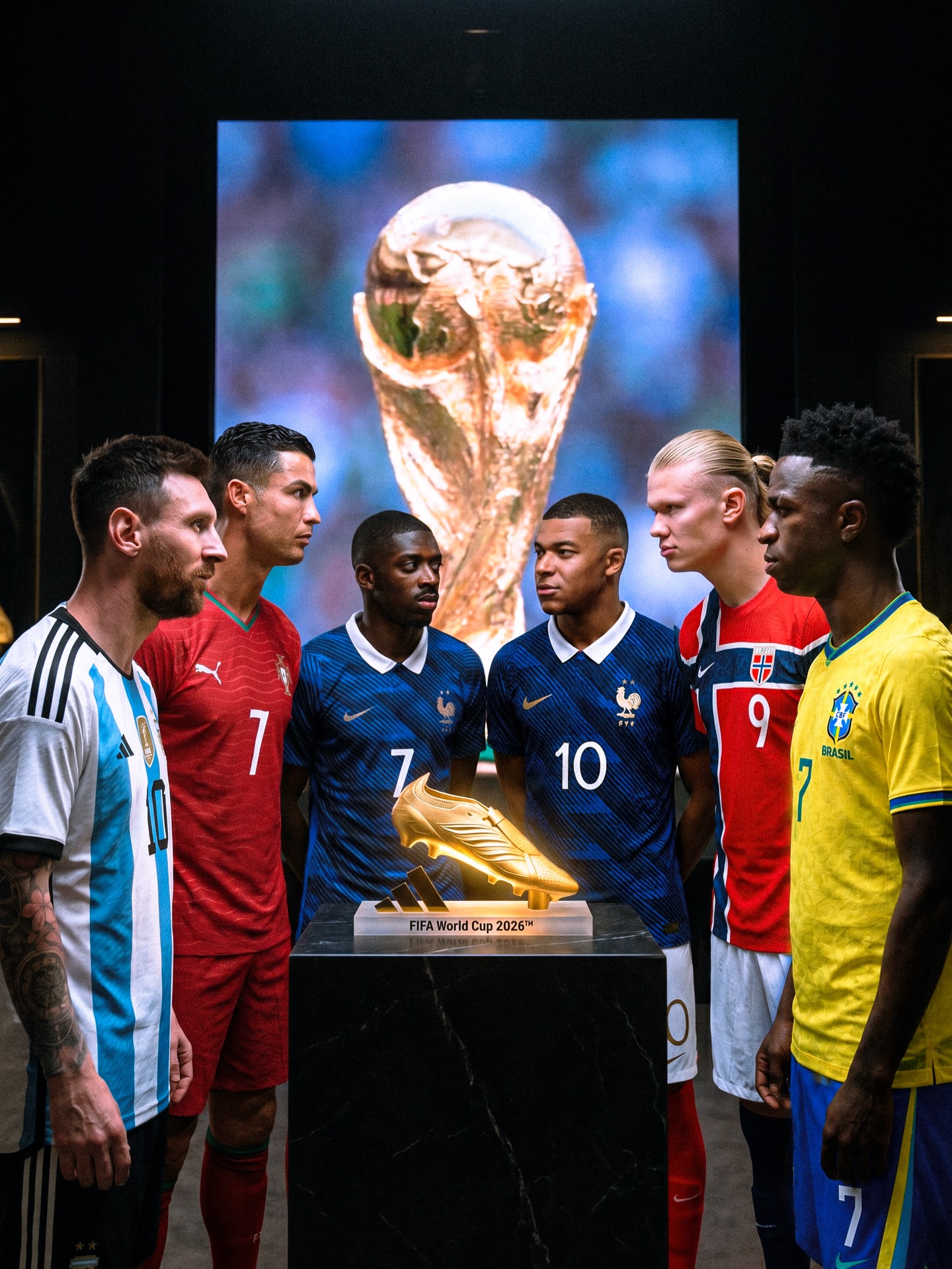 ⚔️ 𝐖𝐨𝐫𝐥𝐝 𝐂𝐮𝐩 𝐆𝐨𝐥𝐝𝐞𝐧 𝐁𝐨𝐨𝐭: 𝑩𝑨𝑻𝑻𝑳𝑬 𝑶𝑵 👟✨

🇦🇷 Lionel Messi — 5 goals
🇫🇷 Kylian Mbappé — 4 goals
🇳🇴 Erling Haaland — 4 goals
🇧🇷 Vini Jr. — 4 goals
🇫🇷 Ousmane Dembélé — 3 goals
🇵🇹 Cristiano Ronaldo — 2 goals

Your prediction: 𝐖𝐇𝐎’𝐒 𝐆𝐎𝐍𝐍𝐀 𝐖𝐈𝐍 𝐈𝐓? 🌎🔫