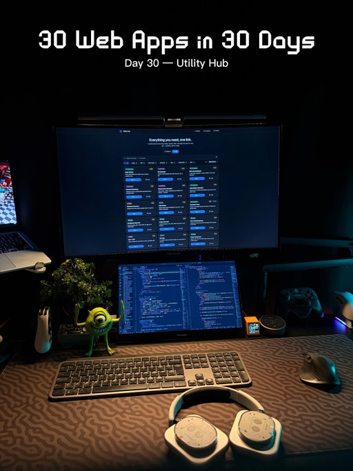 Comment TOOLS 👇

Day 30/30 — Utility Hub
Part of my 30 Web Apps in 30 Days series.

After building 30 different web apps, I wanted one place to access them all.

Utilities, productivity tools, generators, converters, and everything else from the series are now available in a single hub.

This isn’t the end—it’s the beginning of something bigger.

No signup. Just useful tools.