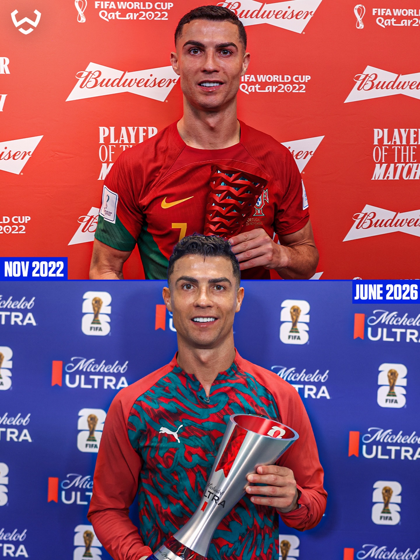 The difference between Cristiano Ronaldo in 2022 and 2026 is incredible 😳

At 41, he somehow looks healthier and more refreshed than he did four years ago.

2022 was arguably the toughest year of his life. He suffered the heartbreaking loss of his son, endured a difficult ending at Manchester United, lost his place in the team, and left the club after a highly publicized fallout.

His move to Saudi Arabia was met with endless criticism. Many believed his career at the top was over and that he would never play for Portugal again.

Most players would have struggled to come back from all of that.

Instead, Ronaldo rebuilt himself physically and mentally. Four years later, he’s back at the World Cup, still competing at the highest level and proving, once again, why his mentality is one of his greatest strengths. 🧠👏