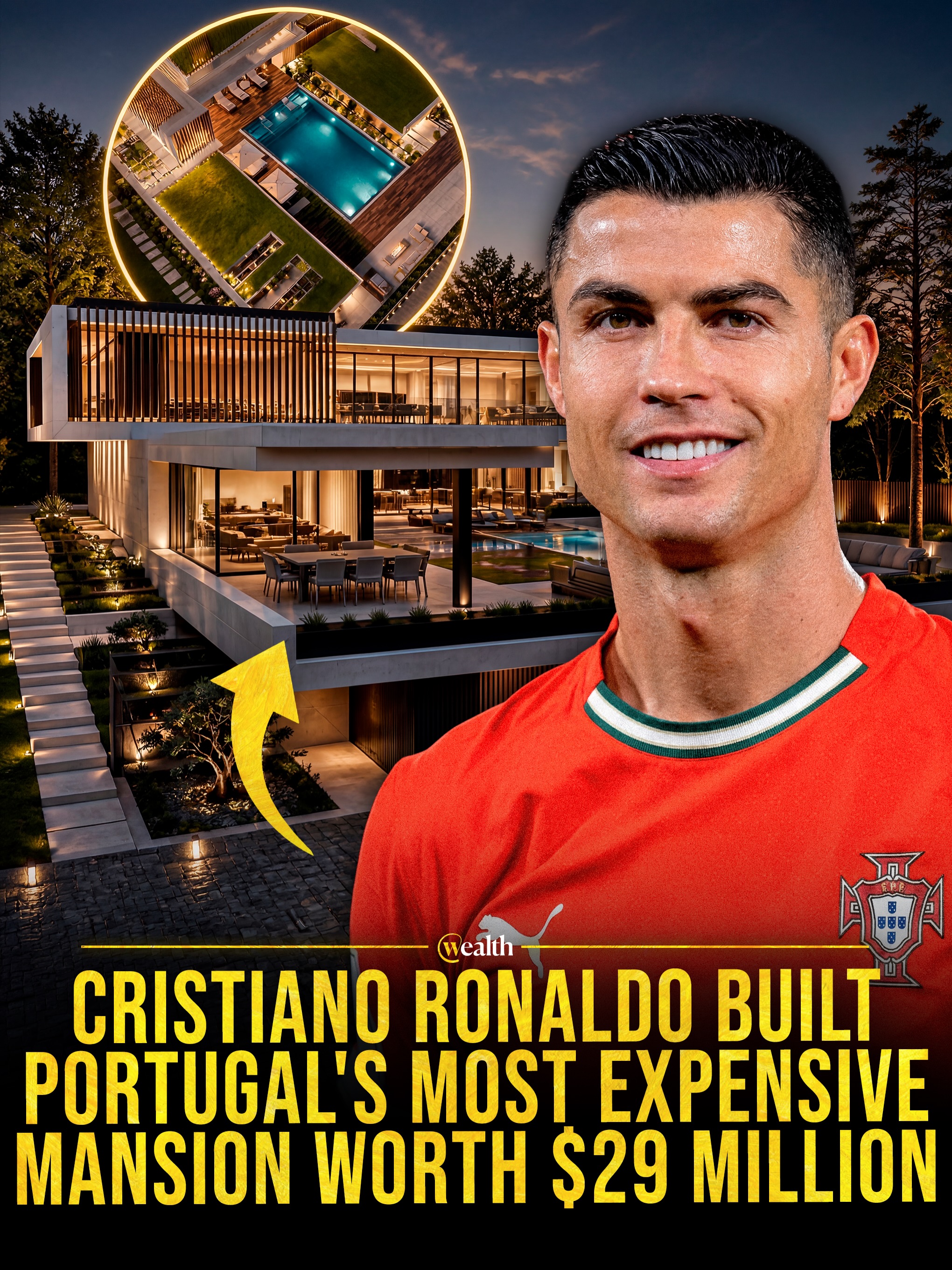 Cristiano Ronaldo’s Portugal estate reflects the scale of ultra-wealth. 🏡

The football star’s old custom-built house is presented as Portugal’s most expensive private residence, with a reported $29 million build cost. Two pools, an indoor cinema, and a 20-car garage place the property firmly in the ultra-luxury tier.

Ronaldo’s real-estate history also reflects that scale. The supplied figures pair the mansion with a $42 million property sale, underscoring how his housing portfolio has become part of the broader business story around his reported $1.2 billion net worth.

#CristianoRonaldo #LuxuryRealEstate #Portugal #Mansion #Wealth