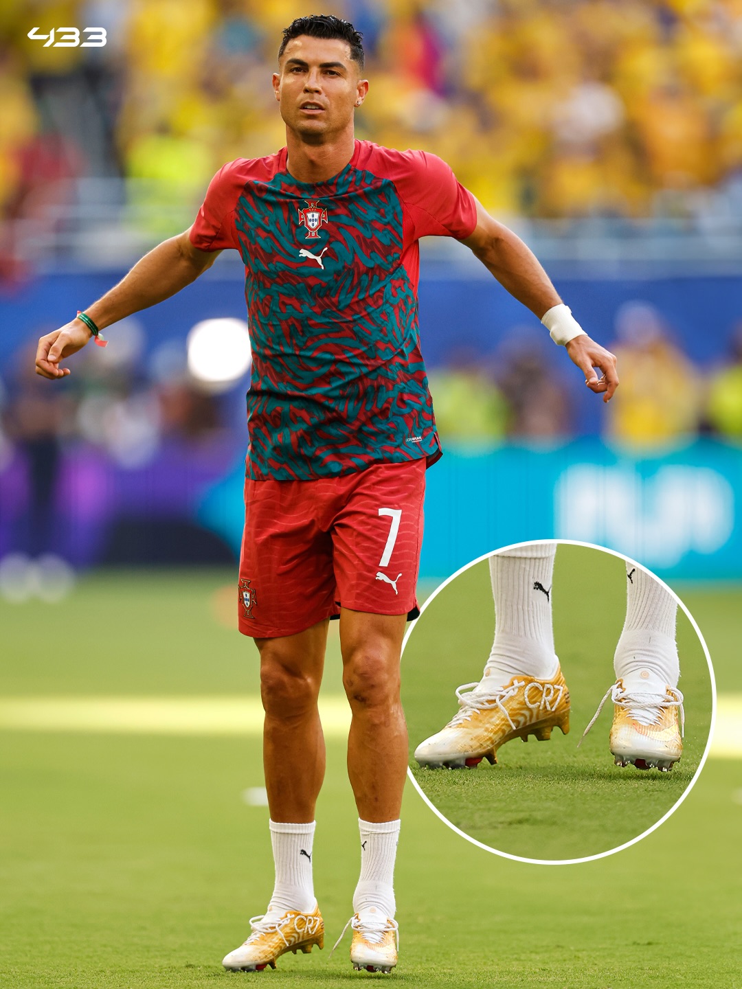 𝗖𝗥𝗜𝗦𝗧𝗜𝗔𝗡𝗢 𝗕𝗔𝗖𝗞 𝗜𝗡 𝗚𝗢𝗟𝗗 🤩🇵🇹

Cristiano Ronaldo is set to wear special 𝗚𝗢𝗟𝗗𝗘𝗡 𝗕𝗢𝗢𝗧𝗦 against Colombia 😮‍💨

The boots are created to celebrate Ronaldo becoming the first player ever to score in 𝗦𝗜𝗫 consecutive World Cups ✨

𝗖𝗥𝗜𝗦𝗧𝗜𝗔𝗡𝗢 𝗥𝗢𝗡𝗔𝗟𝗗𝗢. 𝗗𝗘𝗙𝗜𝗡𝗘 𝗔𝗨𝗥𝗔. 🌟