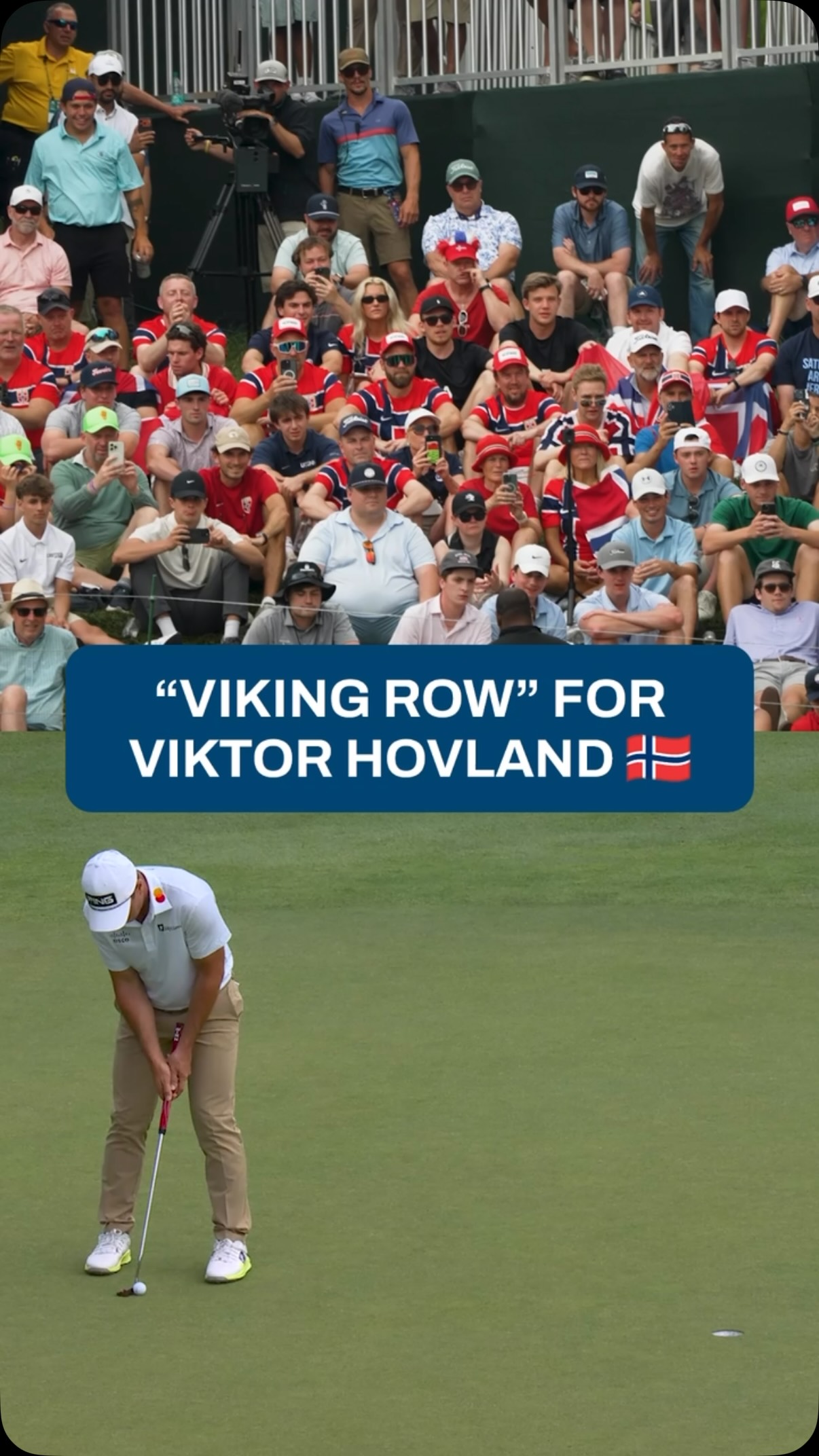 A home away from home ❤️
 
Viktor Hovland got plenty of love from the Norwegian fans surrounding the 18th green @TravelersChamp.