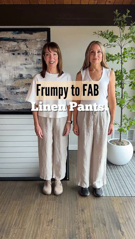 Comment SHOP for outfit links!🔗 Linen pants are trending, but how do you take them from frumpy to fab?? It’s all about the styling! 

Add stylish accessories, a sleeker shoe and tuck your top to create more of a waistline. These little tweaks make all the difference!

We’re both 5’6” and wear small in tops & pants. 
HOW TO SHOP:🛍️
-Comment SHOP for links sent to your DM
-Click the link in our bio to shop on our LTK
-Watch our stories for links 👀

https://liketk.it/6h1Xa
#styletips #stylingtips #howtostyle #over50style #everydaystyle 
Quince, linen pants, summer outfit, travel outfit, pendant necklace, white tank, white tee