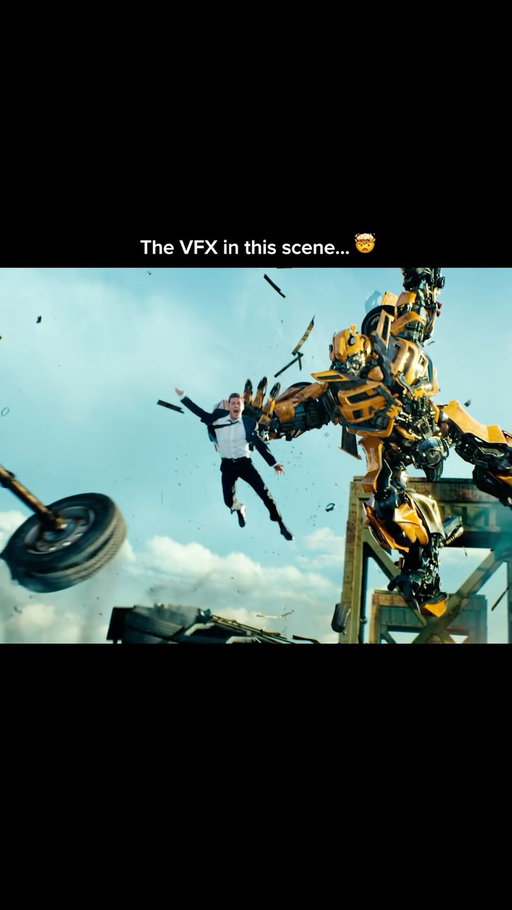 For #Transformers: Dark of the Moon, @ilmvfx combined photography and digital effects to achieve this complex action sequence. Shia LaBeouf was filmed on wires in front of a bluescreen at high speed, using photography from a real location and a real car to produce a more realistic environment. The background was built from stills, and ILM animated Bumblebee’s transformation and motion while layering in CG smoke, sparks, debris, and glass to seamlessly complete the shot.