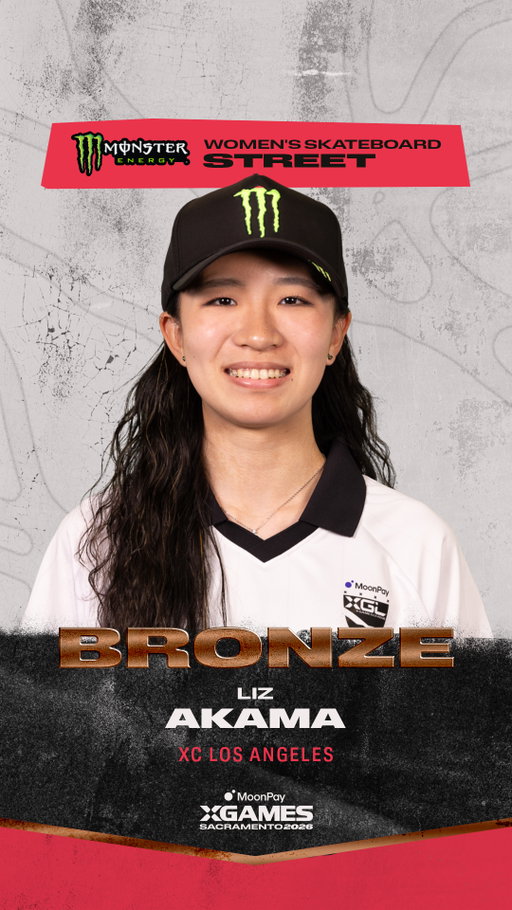 @liz_akama brings home bronze for @xgames_losangeles in @monsterenergy Women’s Skateboard Street at @moonpay X Games Sacramento! 🥉