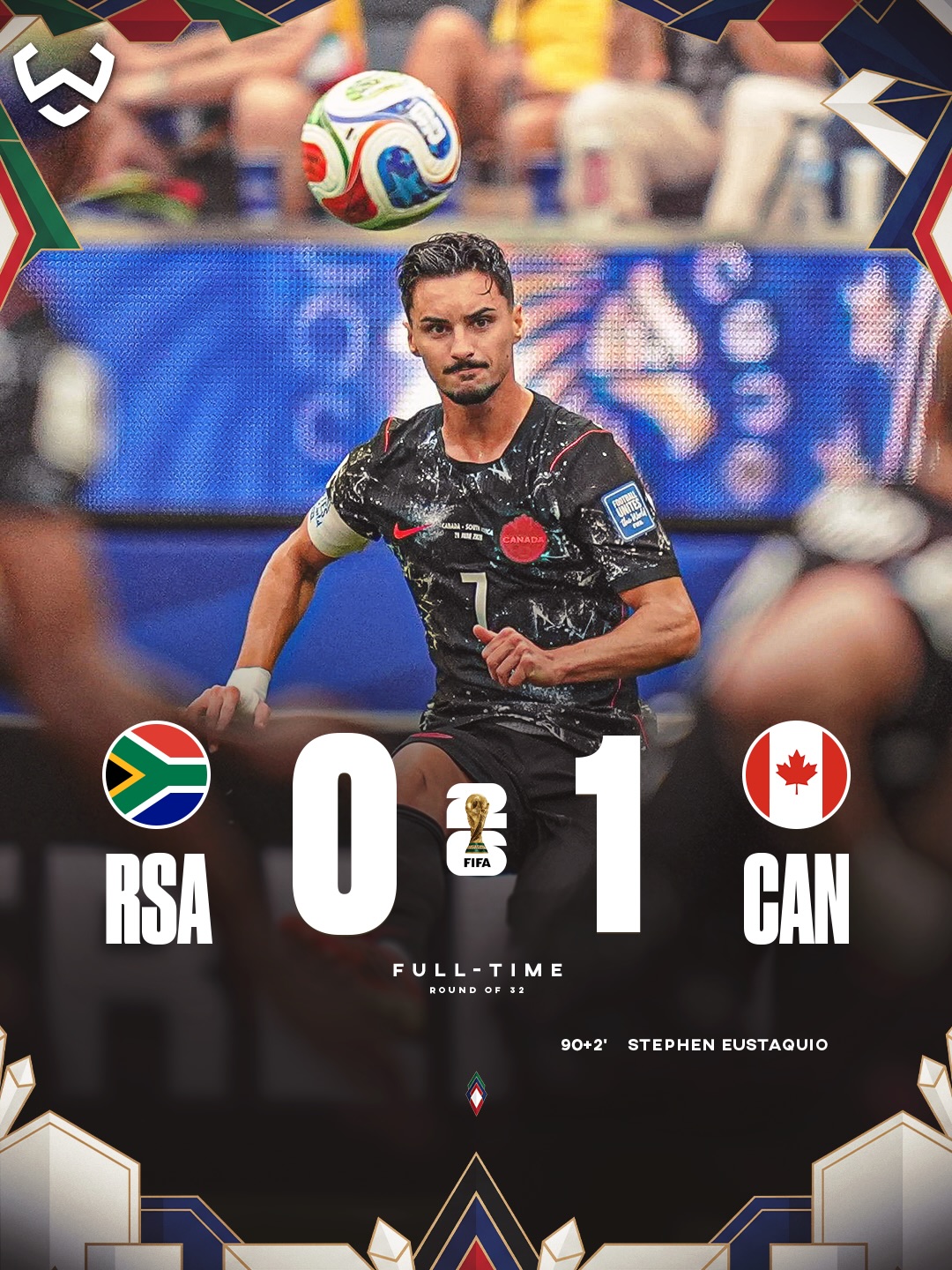 Co-hosts Canada are the first team to book their place in the Round of 16 at the 2026 World Cup. 🇨🇦🏆

Stephen Eustáquio’s late winner sealed a 1-0 victory over South Africa and sent Canada through. 🔥