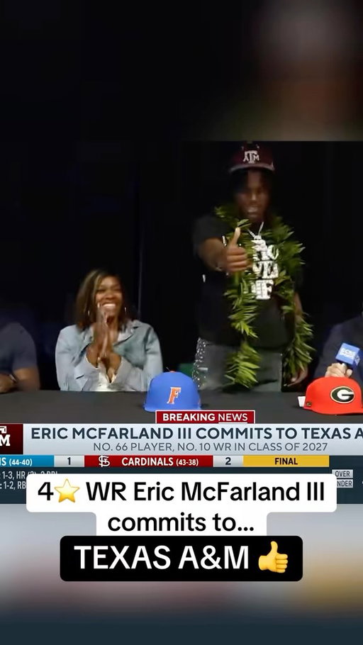 The moment 4-star WR Eric McFarland III committed to Texas A&M 👍

The Aggies 2027 recruiting class currently sits at No. 1 in the nation