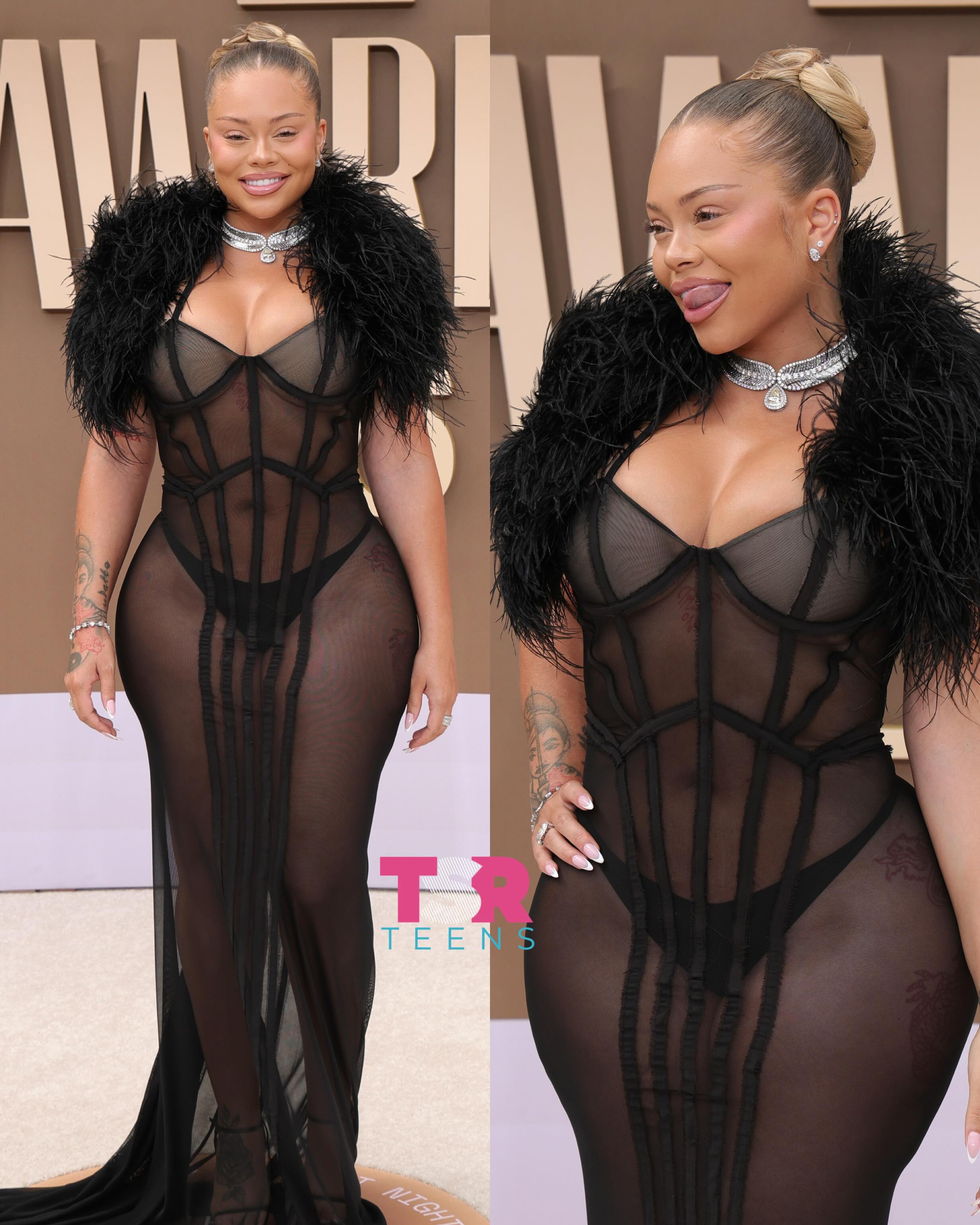 #TSRTBETAwards: Body and the face teaaa! 🔥 Latto stepped onto the BET Awards carpet in this sheer black dress. 🖤 (📸: @gettyimages) ✍🏽: #TSRStaffKH
