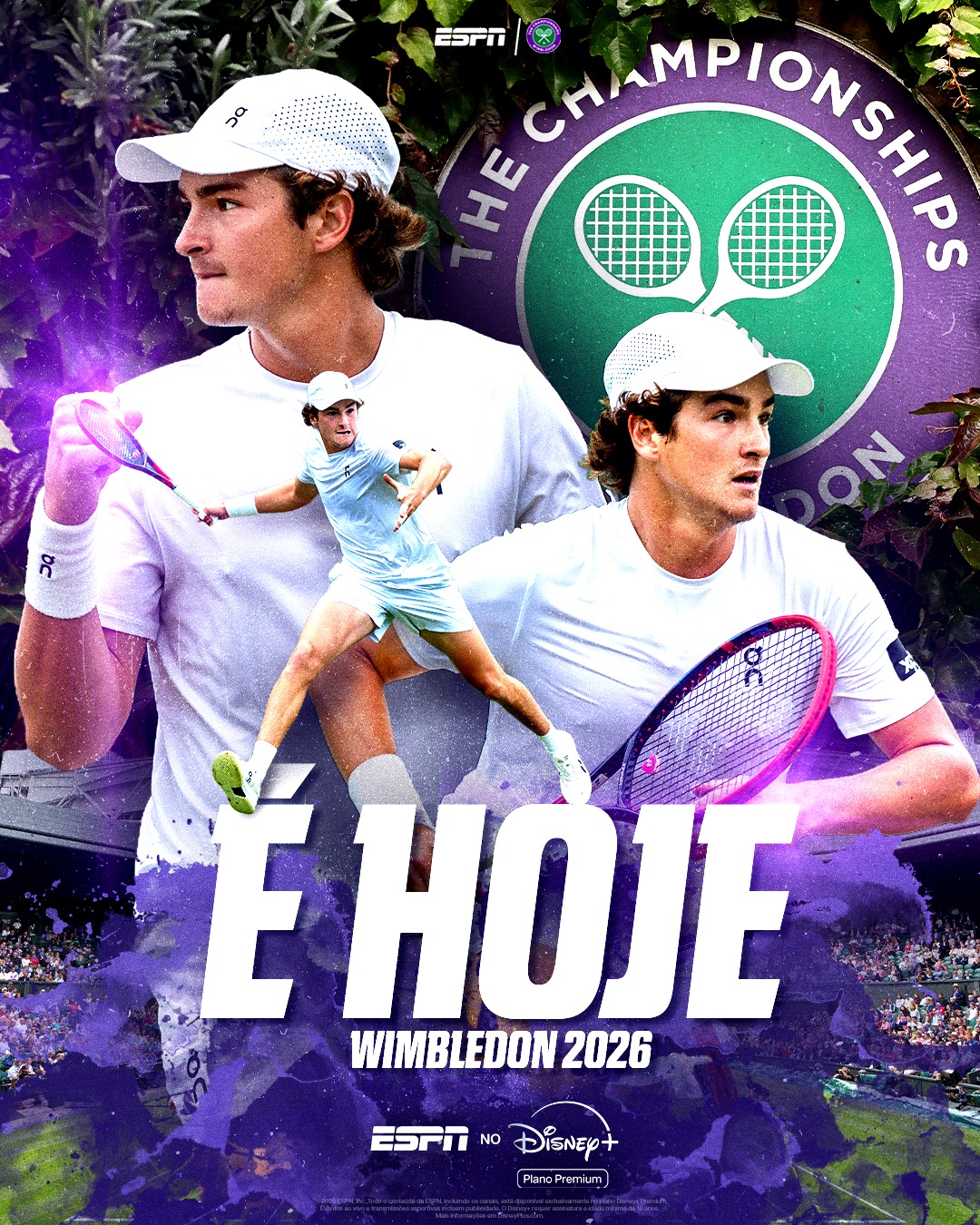 HOJE TEM BRASIL NA COPA E JOÃO FONSECA EM WIMBLEDON! Um olho na Copa do Mundo e outro no nosso craque disputando mais um Grand Slam na temporada. BORA COM TUDO, JOÃO 🇧🇷🌱🎾

Assista João Fonseca x Roberto Bautista Agut, por volta das 12h, AO VIVO pela ESPN no plano Premium do #DisneyPlus

#WimbledonNaESPN #wimbledon #tenis #joaofonseca