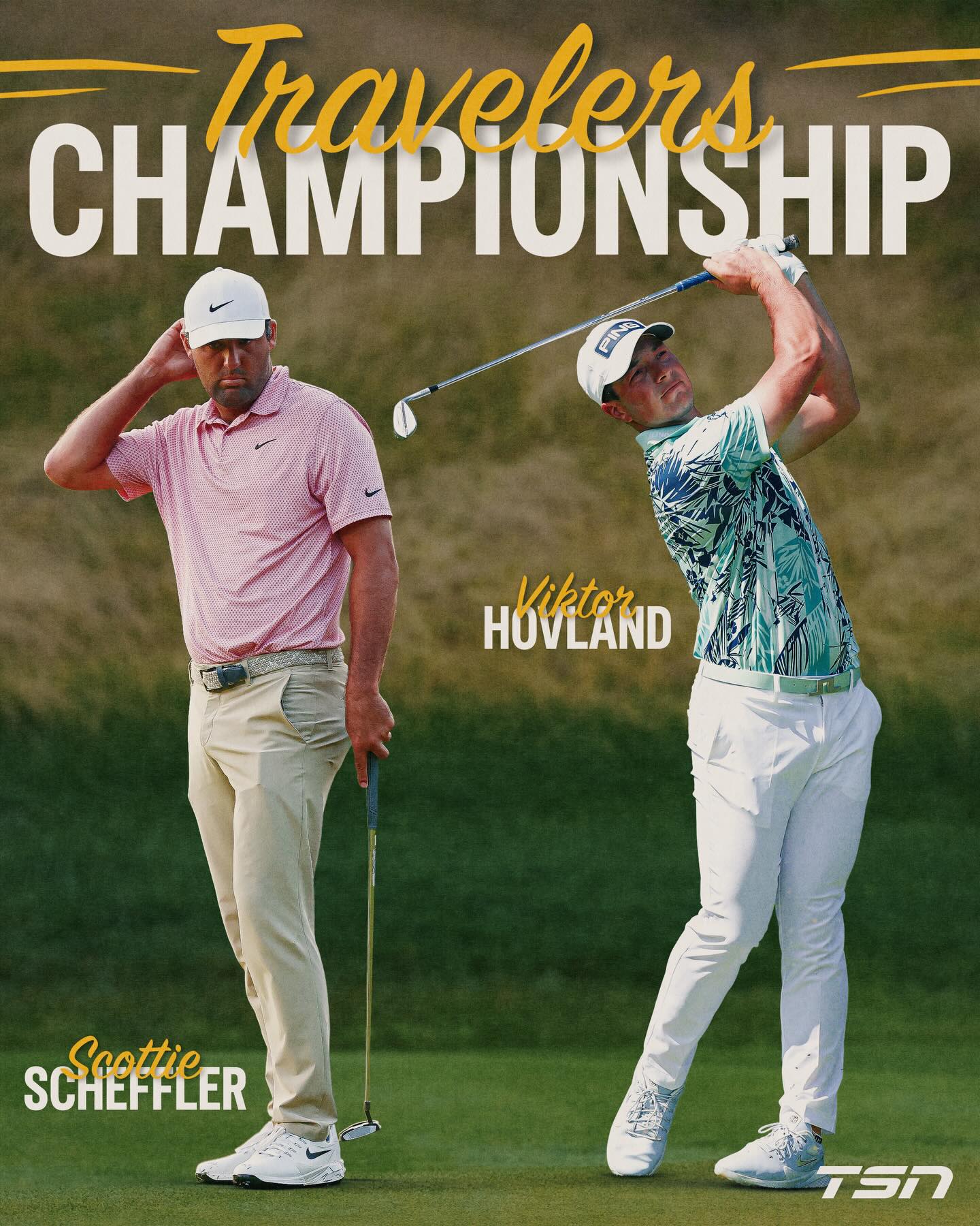 Due to bad weather delays, Scottie Scheffler and Viktor Hovland head to a Monday playoff to decide the Travelers Championship! ⛳

The World No. 1 and the Norwegian tee off at 9 a.m. ET on TSN3, in sudden-death on hole No. 18, which will be replayed until a winner is crowned. 🏆

#PGATour