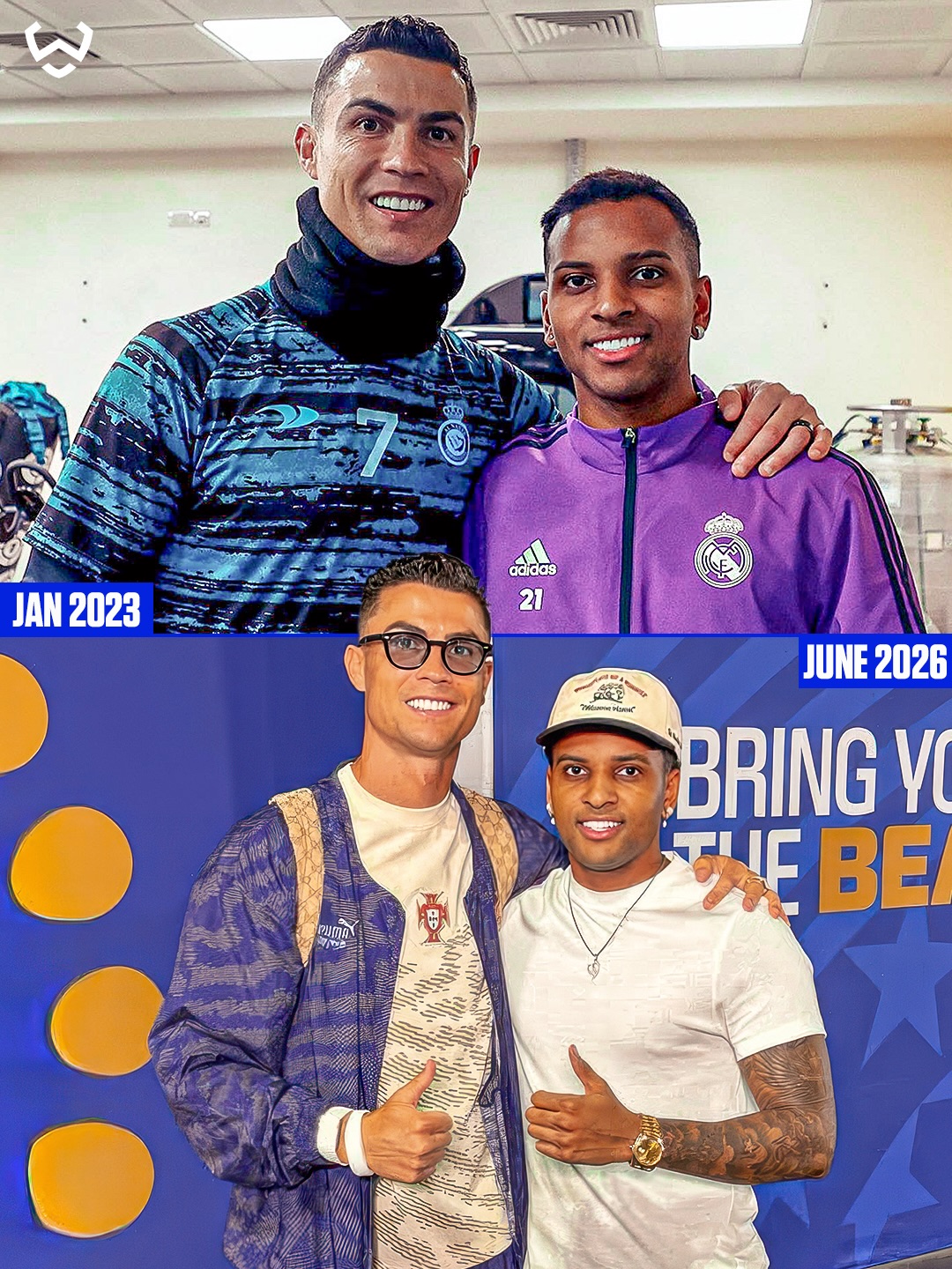 Rodrygo got the chance to meet his childhood idol, Cristiano Ronaldo, in Miami after Brazil’s match against Colombia. 👑🇧🇷

The Portuguese legend shared a few words of encouragement with the Brazilian:

“Be patient, everything will go well.” ❤️🙏

(Via @rodrygogoes)