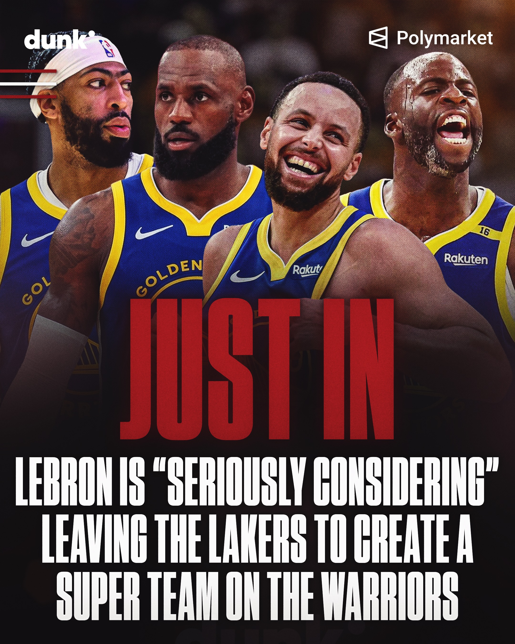 Warriors are trying to trade for Anthony Davis to lure LeBron James. This is insane. @polymarketsports 

#PolymarketPartner