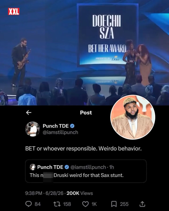 TDE’s Punch wasn’t feeling the BET Awards moment where a saxophone player cut Doechii and SZA’s acceptance speech short after they ran out of time.

“This n***a Druski weird for that Sax stunt,” he wrote in a now-deleted post, before adding, “BET or whoever responsible. Weirdo behavior.”