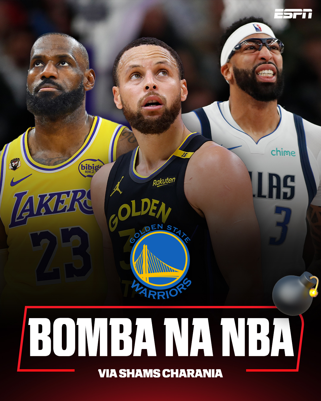 BOMBAAAA!!! 💥💣🚨 

Draymond Green recusou sua player option de US$ 27,7 milhões para se tornar agente livre.

O movimento abre espaço para o Golden State Warriors sonhar alto: LeBron James na free agency e Anthony Davis via trade.

JÁ IMAGINOU ESSE TRIO? 🤯 

#NBAnaESPN #LeBron #StephenCurry #AnthonyDavis