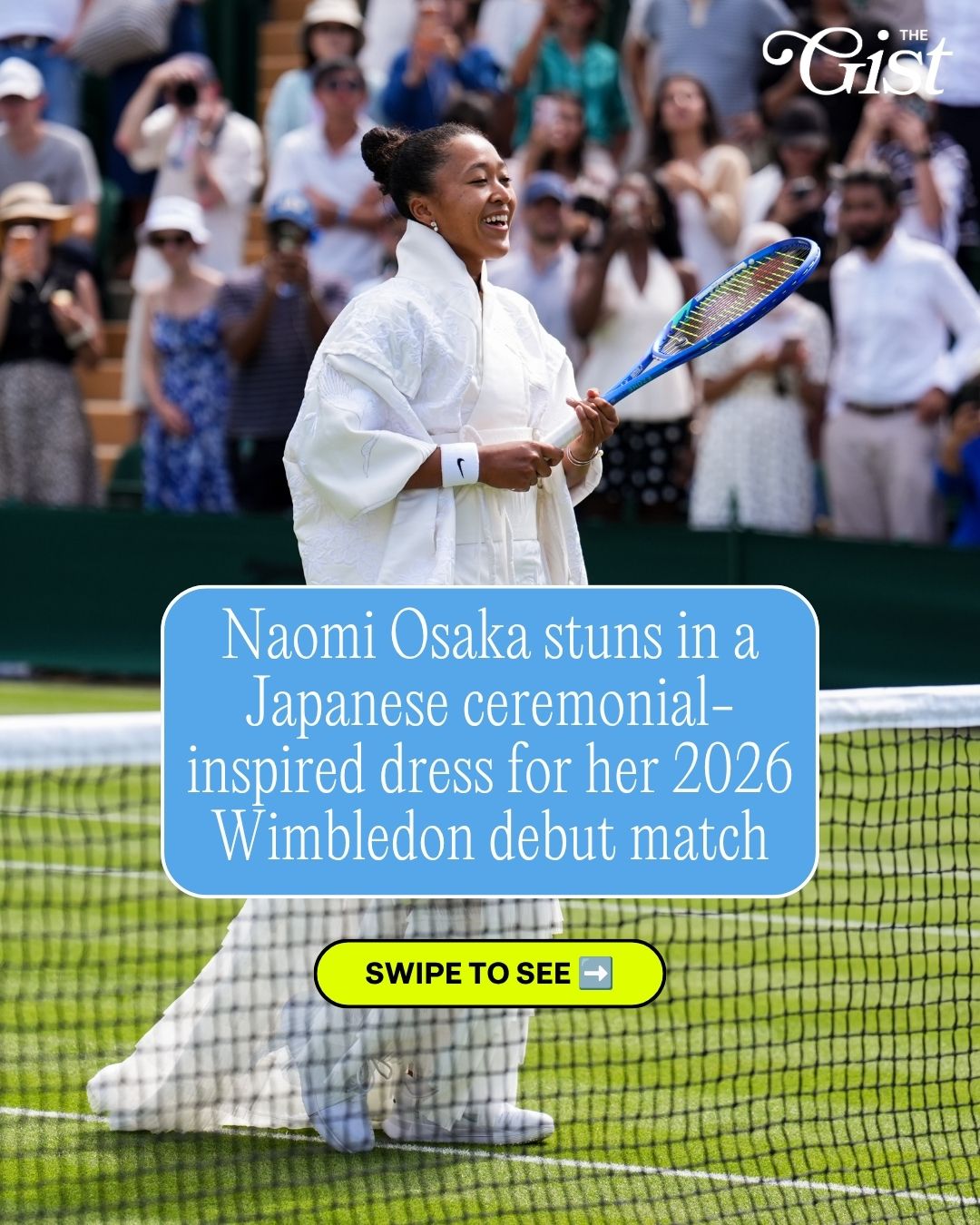Serving before the first serve. 🌸🎾⁣
⁣
Naomi Osaka walked onto the Wimbledon court in a custom all-white creation designed by Tokyo-based Hana Yagi and inspired by traditional Japanese ceremonial dress.⁣
⁣
The layered look featured embroidered cranes and cherry blossoms, a dramatic trailing bow, a traditional kanzashi hair ornament and Mikimoto jewelry before peeling away to reveal her Nike kit underneath. Though more streamlined, the kit carried its own intricate details, including precise pleating along the skirt and floral appliqués climbing up the side. 🇯🇵✨⁣
⁣
Osaka and Yagi named the design “Evolving Ceremony,” with each removable layer representing movement and transformation.⁣
⁣
No one does a Grand Slam entrance quite like Naomi.⁣
⁣
#womenssports #naomiosaka #tennis