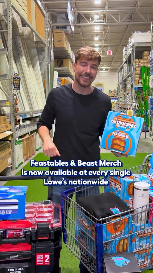 New target unlocked. 🎯 MrBeast merch and Feastables just landed at Lowe’s.