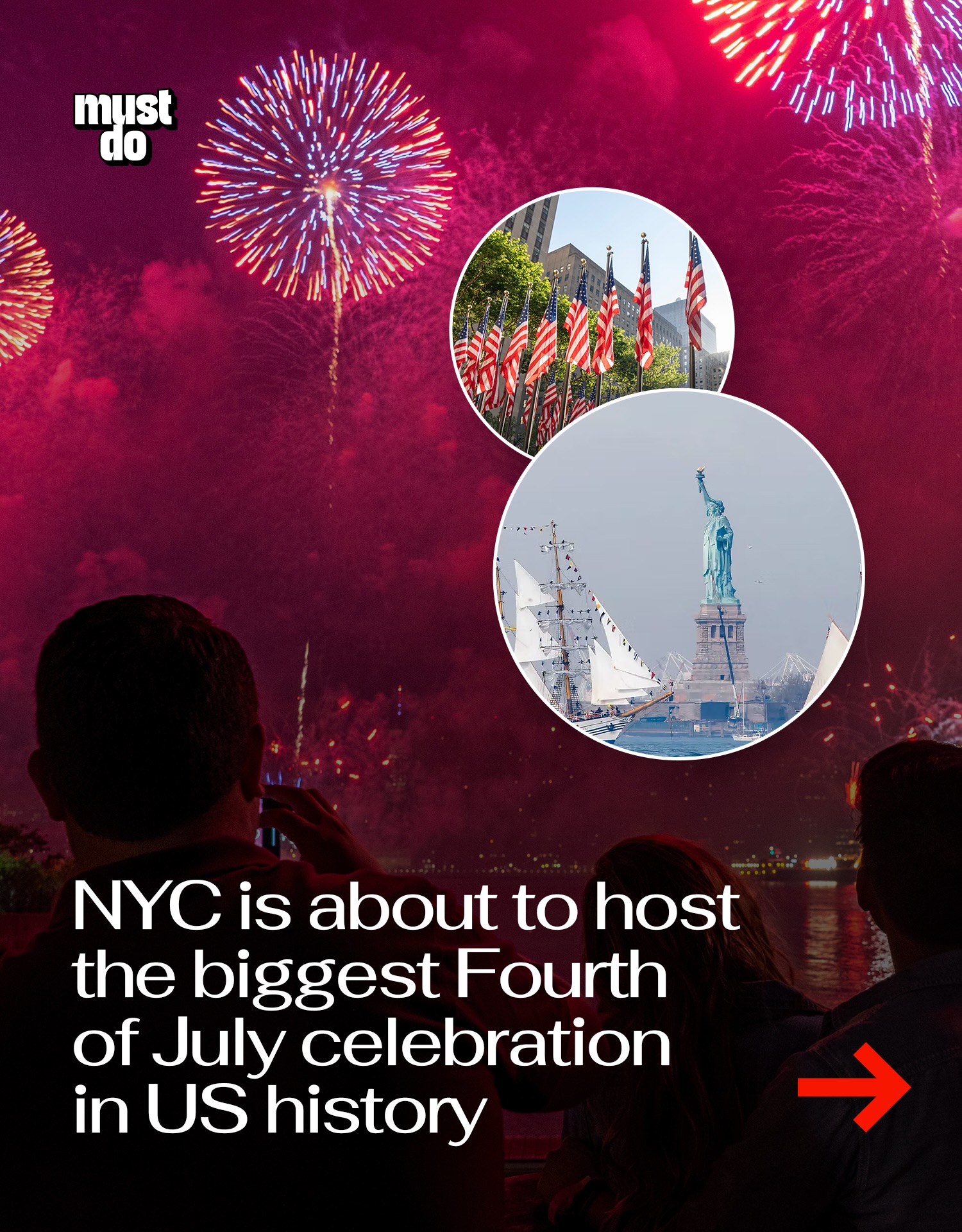 NYC’s 2026 summer remains generational.

New York is preparing for what organizers say will be the biggest Fourth of July celebration in U.S. history.

The weeklong Sail4th 250 celebration is expected to attract around 6 million spectators as America marks its 250th birthday.

Highlights include the largest parade of tall ships ever assembled, featuring 40 ships from 40 nations, more than 200 aircraft led by the Blue Angels flying over the Statue of Liberty, 40 naval vessels, 20,000 sailors, the 50th annual Macy’s Fireworks, and free public tours of the visiting ships after Independence Day.

If you’re planning to be in the city, expect large crowds, security checkpoints and transportation delays throughout the holiday weekend.

By the way, we have a weekly newsletter with the best things happening in NYC. One newsletter. Once a week. Link in bio.

Media via Shutterstock

#mustdonyc #nycjuly4