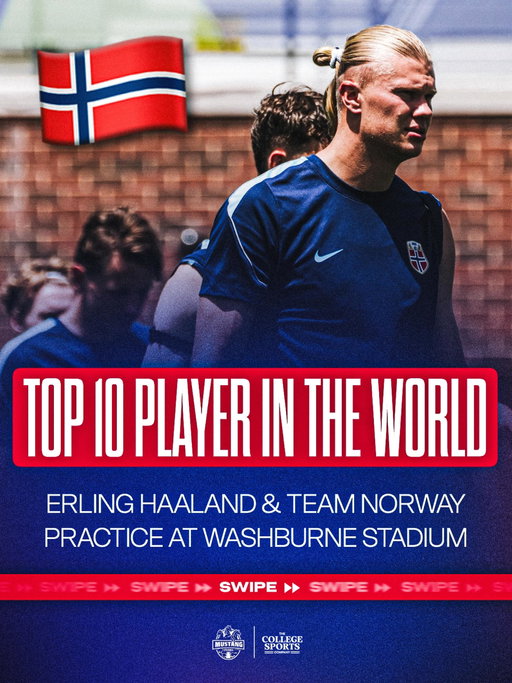 Ahead of their match vs Ivory Coast tomorrow, Team Norway and Erling Haaland, one of the best players in the world, practiced at Washburne Stadium ⚽️🔥

Need to see you hit a ✌️ tomorrow, @erling 

(📸: @smu.mustangs) 

•
•
•
•
#PonyUp #PonyUp🐎 #SMU #SMUFB #Dallas