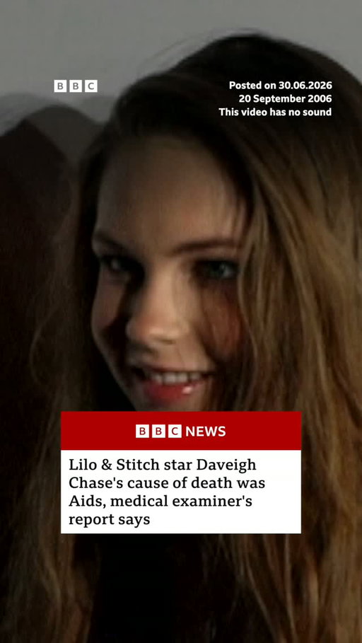 The cause of death for Daveigh Chase, the actress who voiced Lilo in Disney's animated Lilo & Stitch, was Aids, according to official findings.
 
Chase, who also starred in The Ring, voiced Chihiro in the English-dubbed version of Japanese animated fantasy Spirited Away, and starred in the cable drama Big Love.
 
She died in a hospital on 16 June, aged 35.
 
The Los Angeles County Medical Examiner also listed "chronic polysubstance use" - use of multiple drugs - under "other significant conditions", ruling her death to be "natural".
 
Her father, John David Schwallier, told the New York Times she was homeless and living in LA with her boyfriend before her death.
 
Tap the link in @BBCNews's bio to read more about Daveigh Chase's career.
 
#BBCNews
