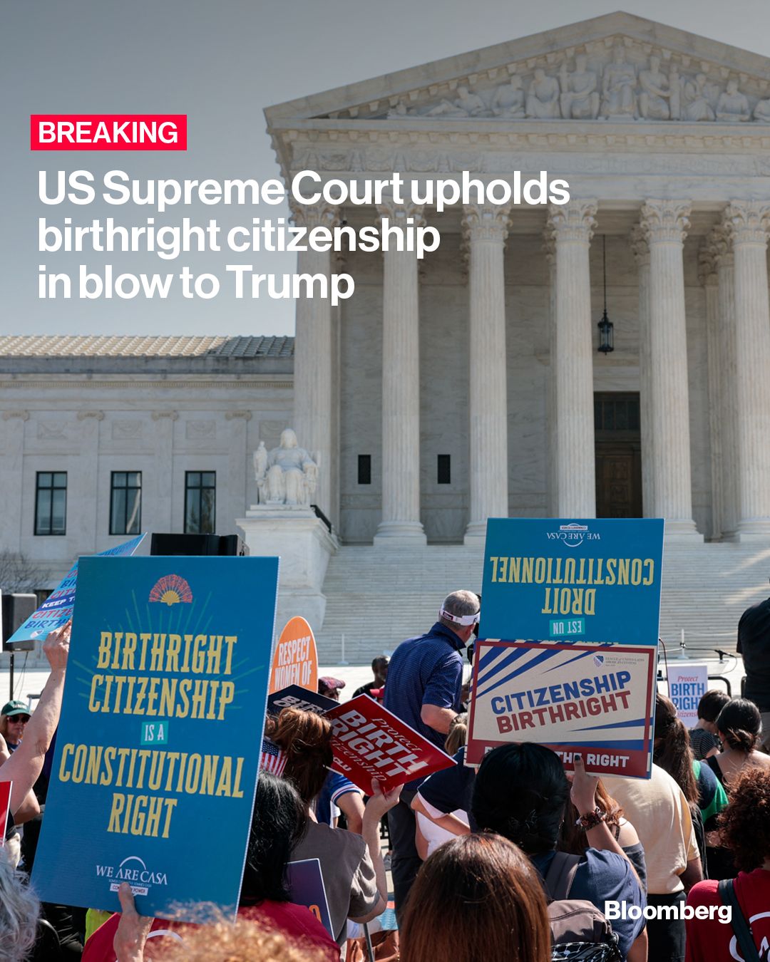 A divided US Supreme Court rejected President Donald Trump’s planned restrictions on birthright citizenship, invalidating a central plank of his immigration agenda. Tap a link in bio for the full story. 

📷: Kent Nishimura / AFP via Getty Images