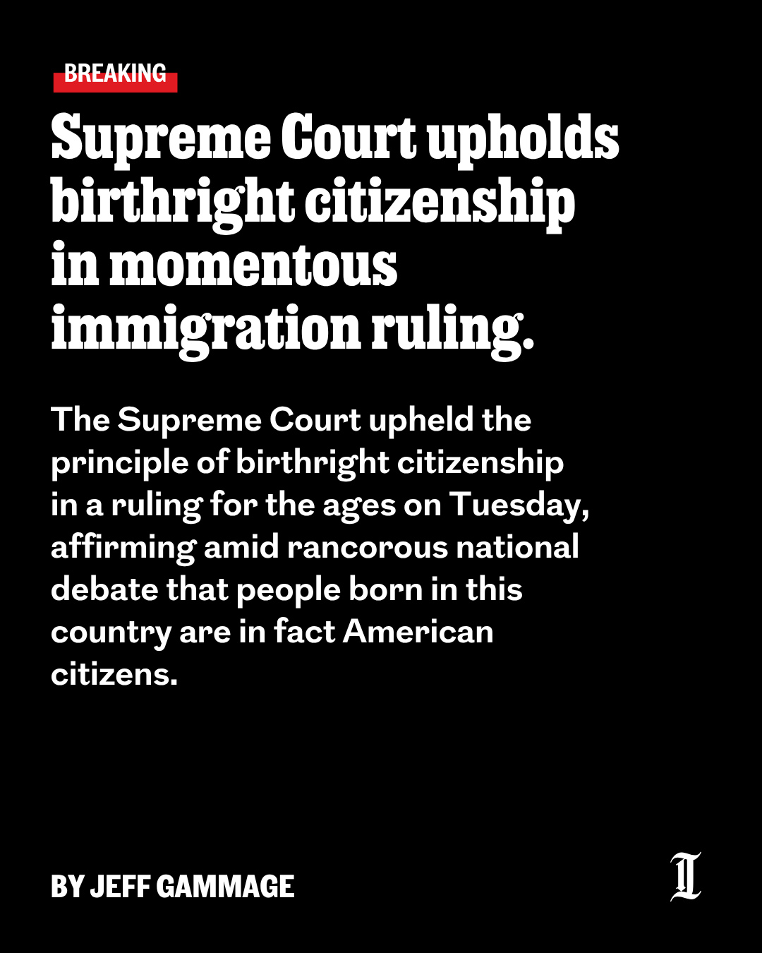 The Supreme Court upheld the principle of birthright citizenship in a ruling for the ages on Tuesday, affirming amid rancorous national debate that people born in this country are in fact American citizens.⁠
⁠
The decision handed a key loss to President Donald Trump in a case that in some ways represented the epitome of all his administration has sought on immigration ― the rejection of citizenship for children born on American soil to undocumented parents.⁠
⁠
Instead, the court upheld what has been recognized as the law of the land for nearly 160 years, enshrined in the Constitution by ratification of the 14th Amendment shortly after the Civil War. It affirmed citizenship to children in this country to foreign nationals, attesting to the idea that, as one leading Philadelphia immigration lawyer put it, “When you’re born here, you’re part of us.”⁠
⁠
Read the full story at the link in our bio.⁠
⁠
📝 by Jeff Gammage / Staff⁠